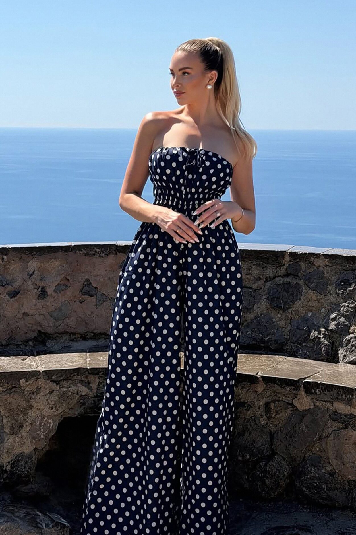 Priscilla Polka Dot Jumpsuit - Navy/combo