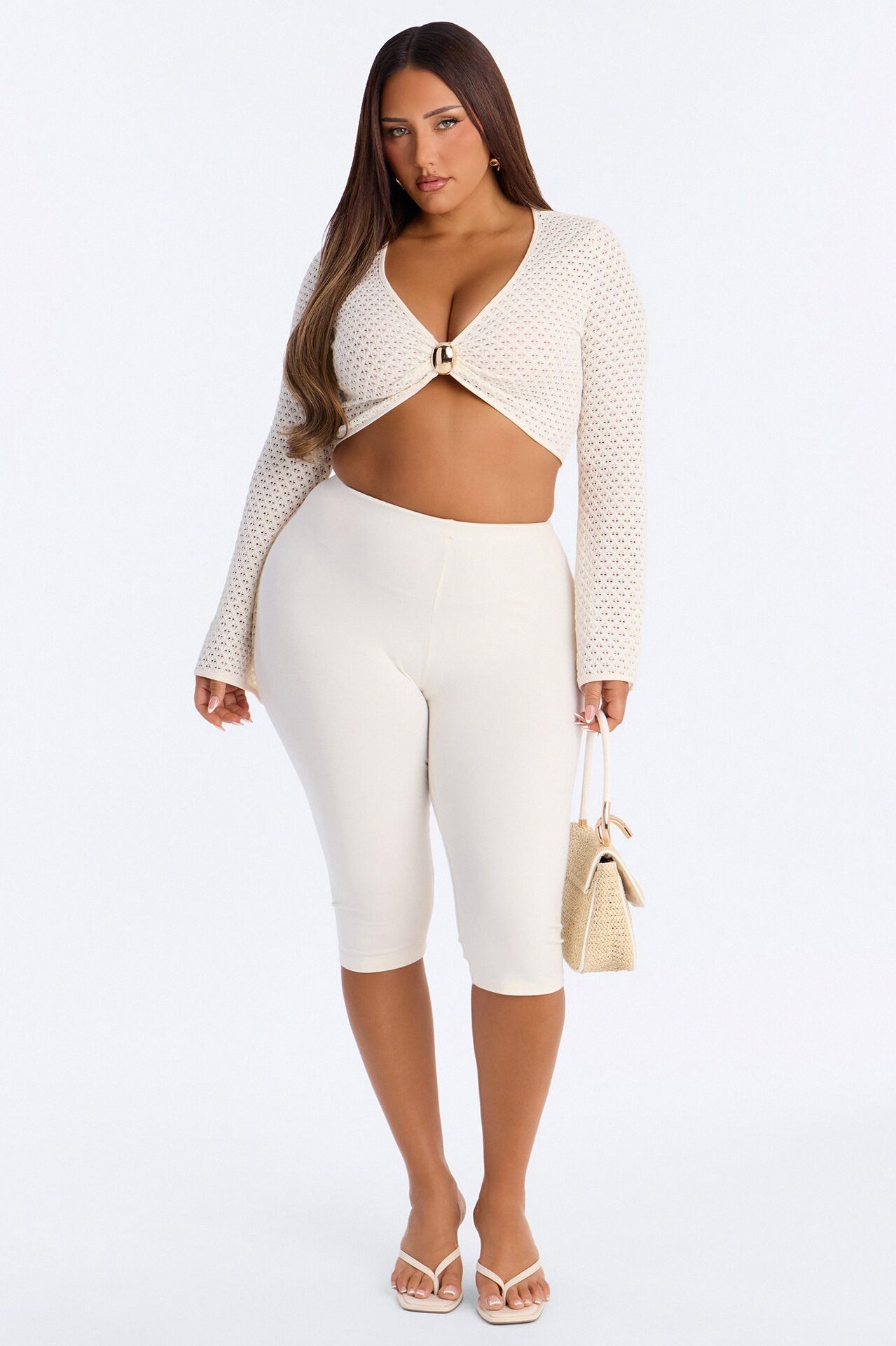 Soft Sands Textured Cropped Long Sleeve Top - Ivory