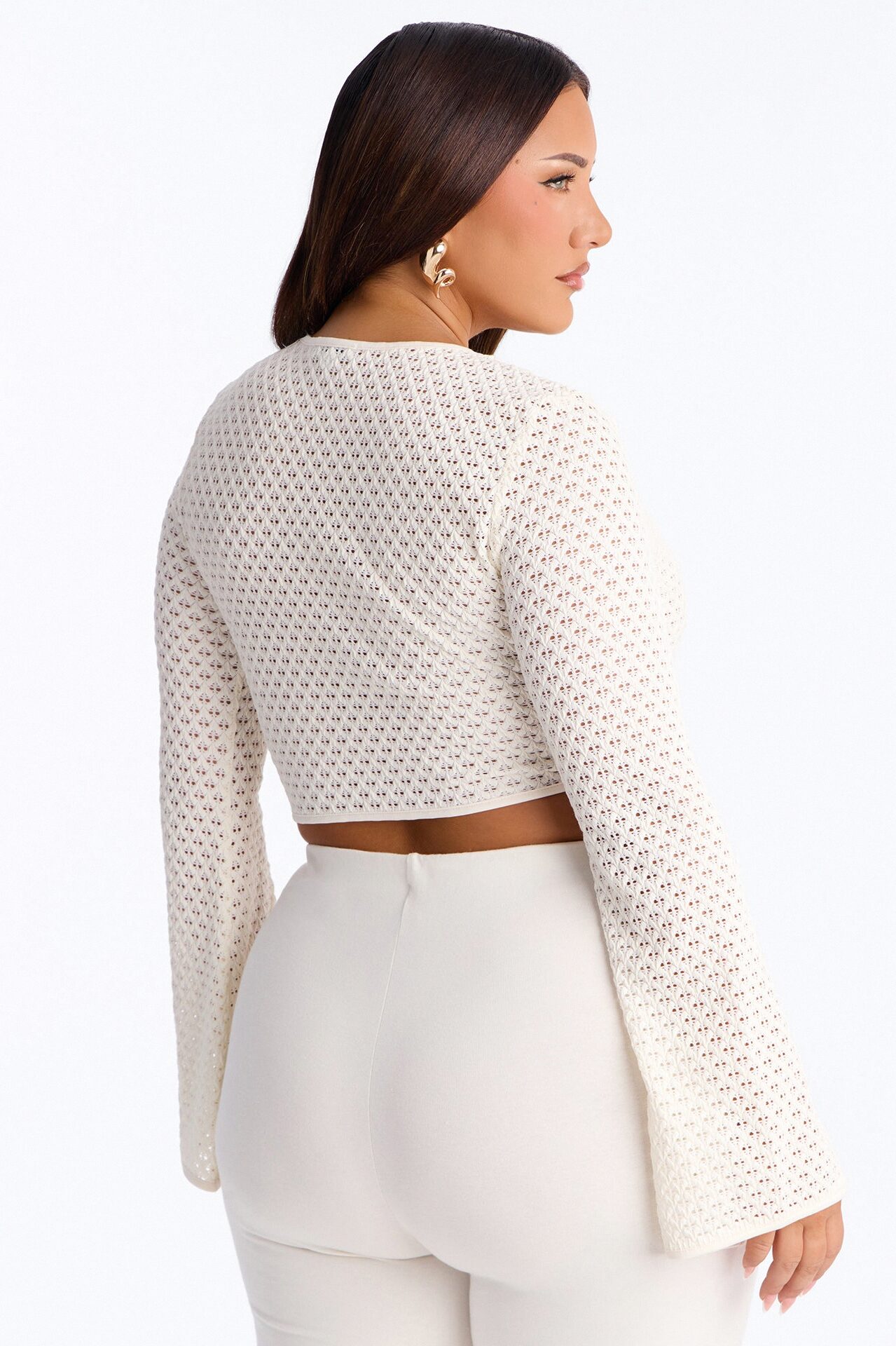 Soft Sands Textured Cropped Long Sleeve Top - Ivory