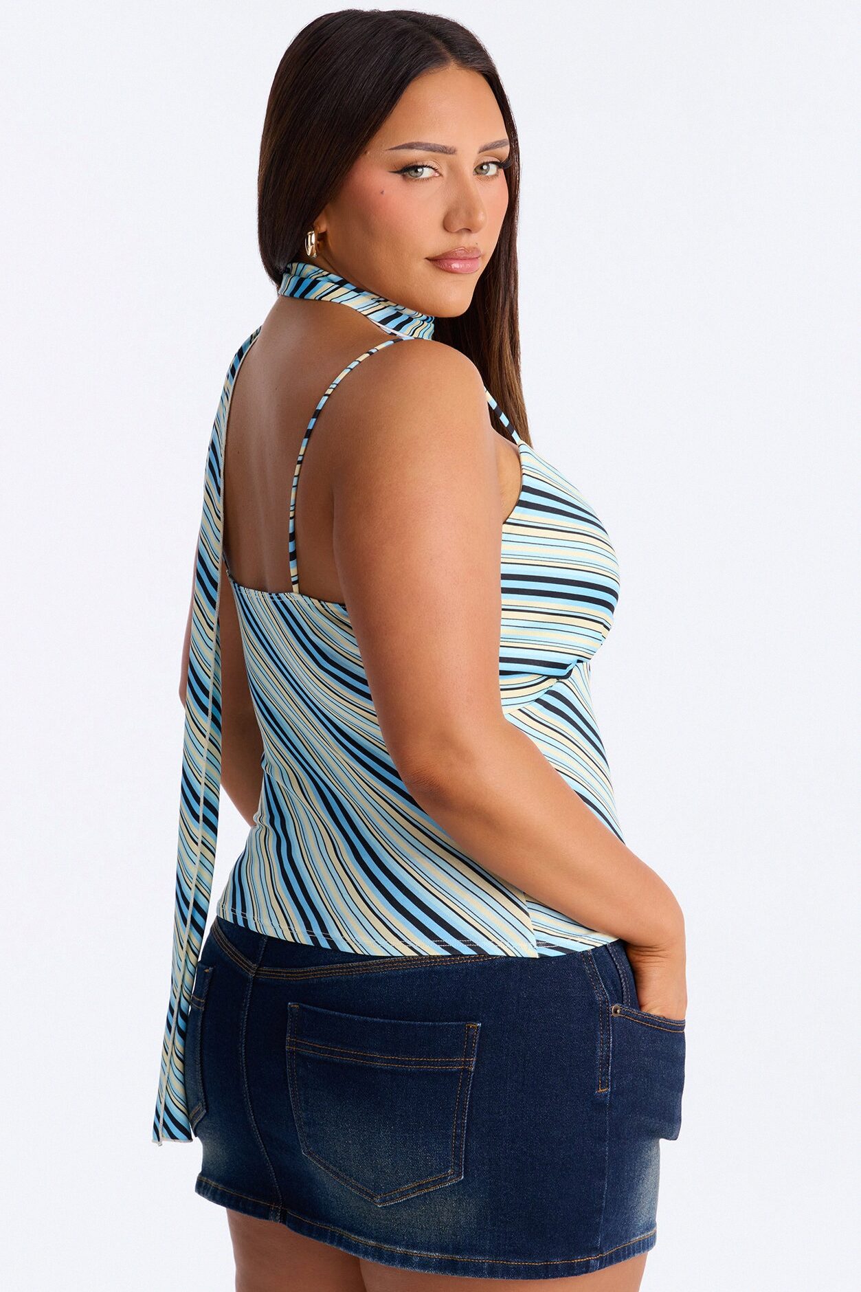 Elaina Striped V-Neck 2 Piece Top - Blue/combo