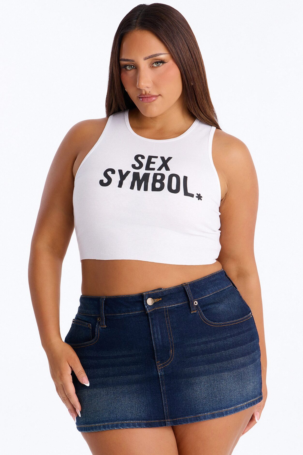 Sex Symbol Ribbed Crop Tank - White
