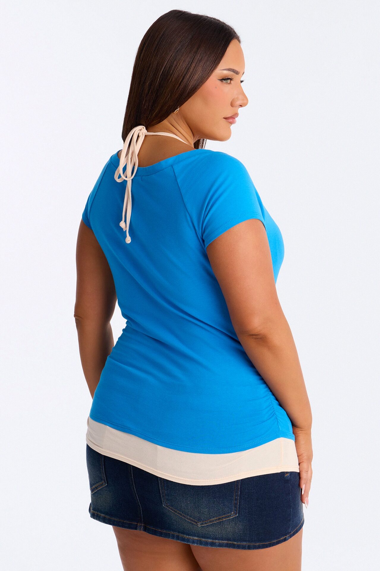 Summer Contrast Layered Short Sleeve Top - Blue/combo