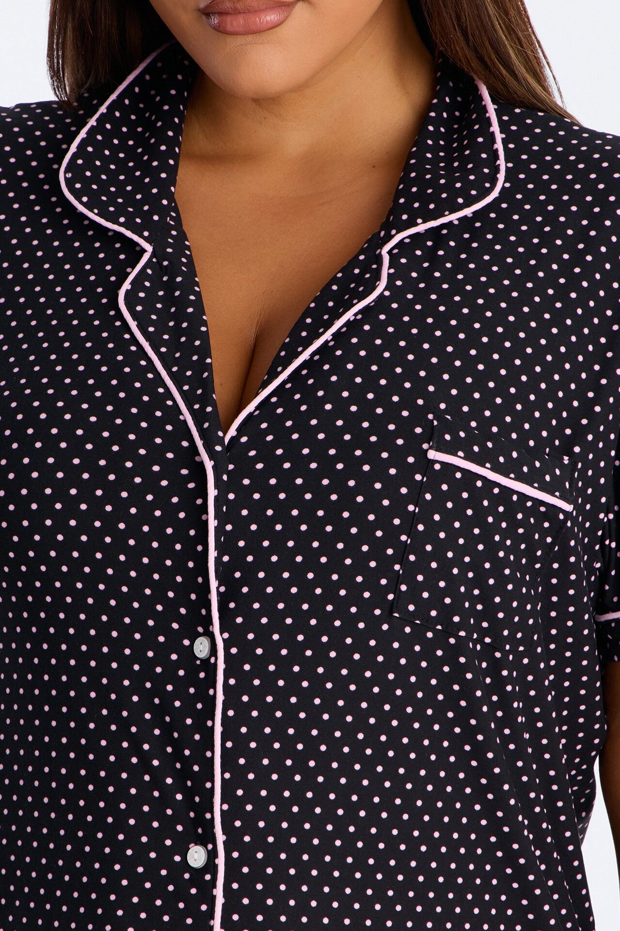 Snuggle All Night Button Up PJ Short Set - Black/Pink
