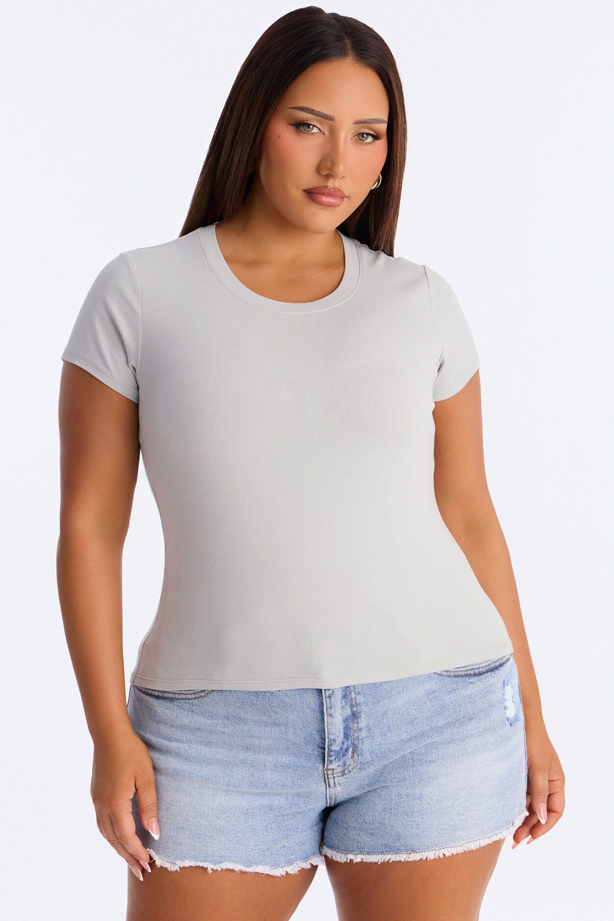 Alyssa Crew Neck Top - Light Grey