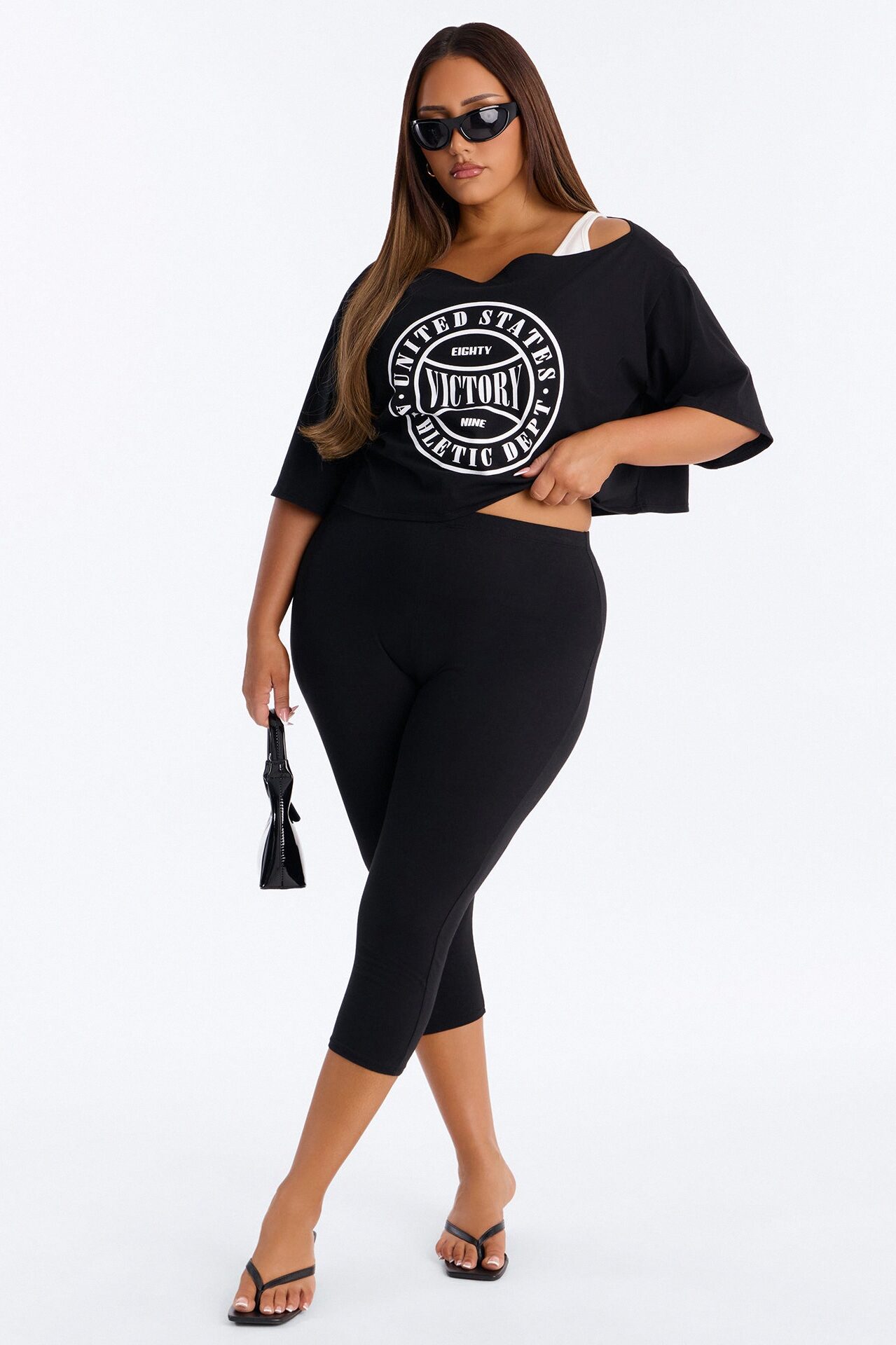 Victory Lap 3 Piece Off Shoulder Capri Set - Black