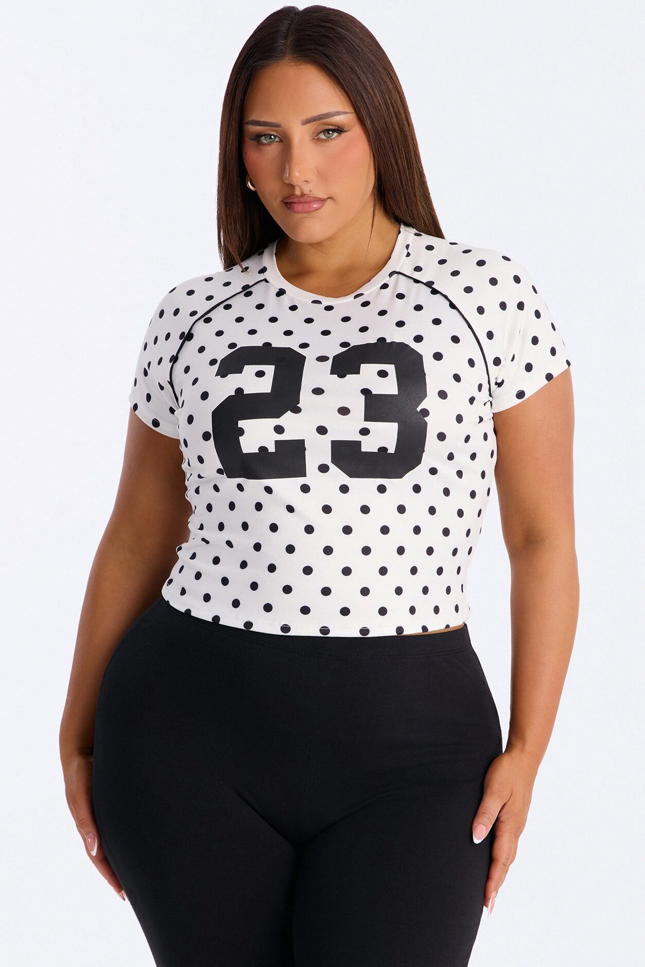 Girly And Sporty Polka Dot Baby Tee - White/Black