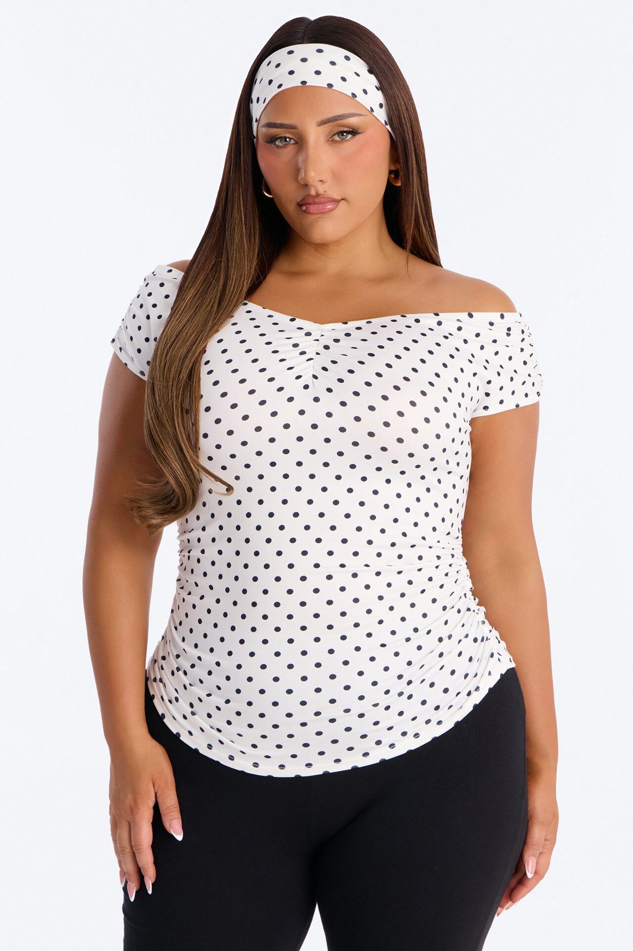 Becca Polka Dot Off Shoulder 2 Piece Top - White/combo