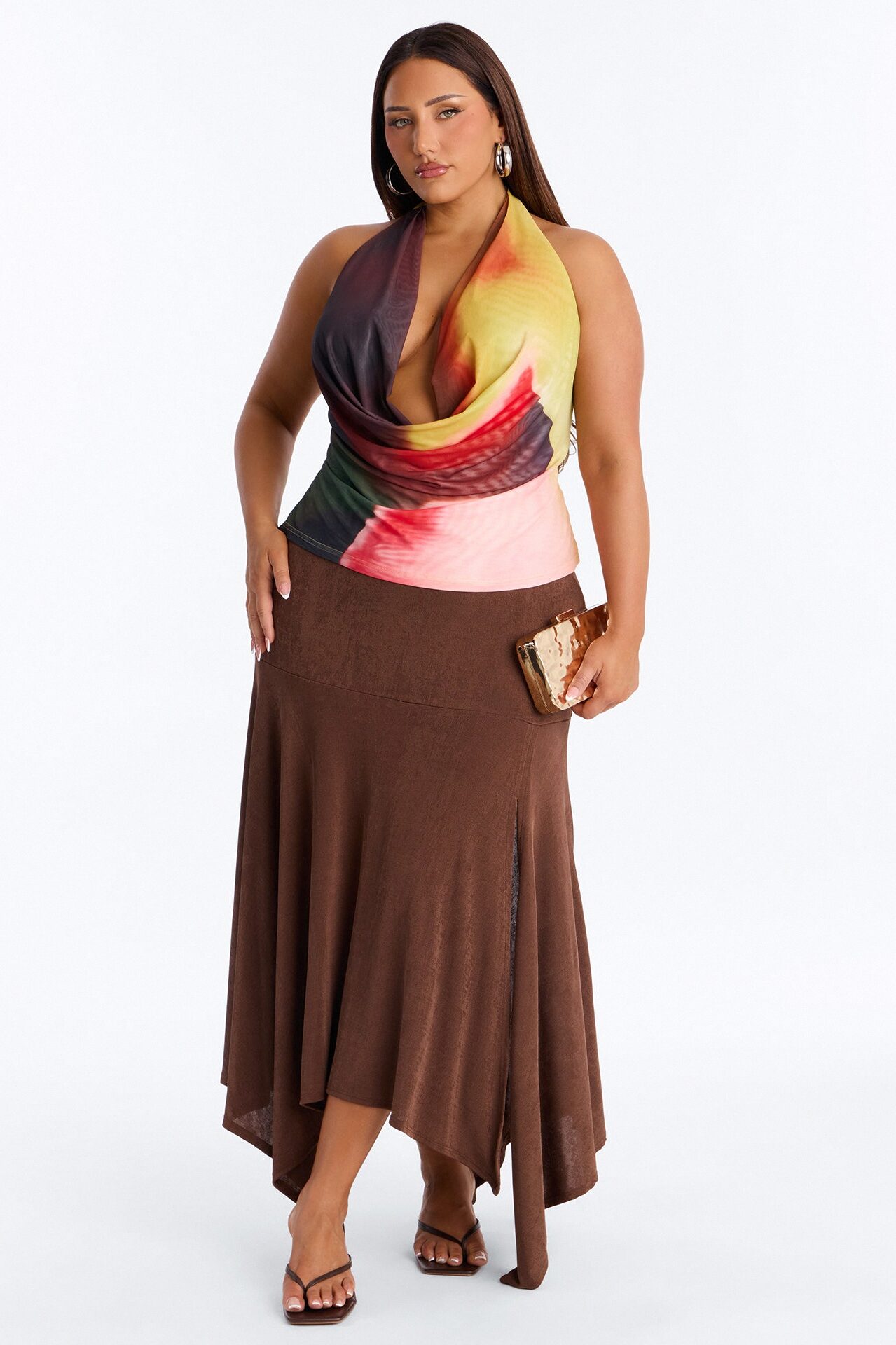 Puerto Rico Nights Mesh Cowl Neck Halter Top - Multi Color