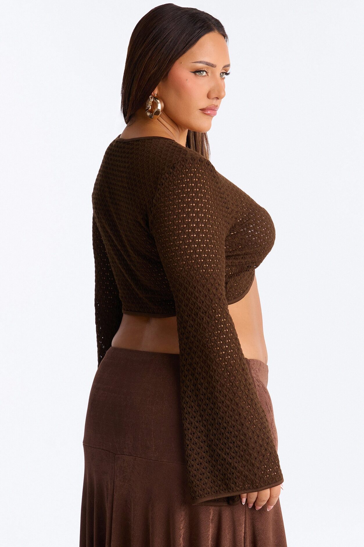 Soft Sands Textured Cropped Long Sleeve Top - Brown