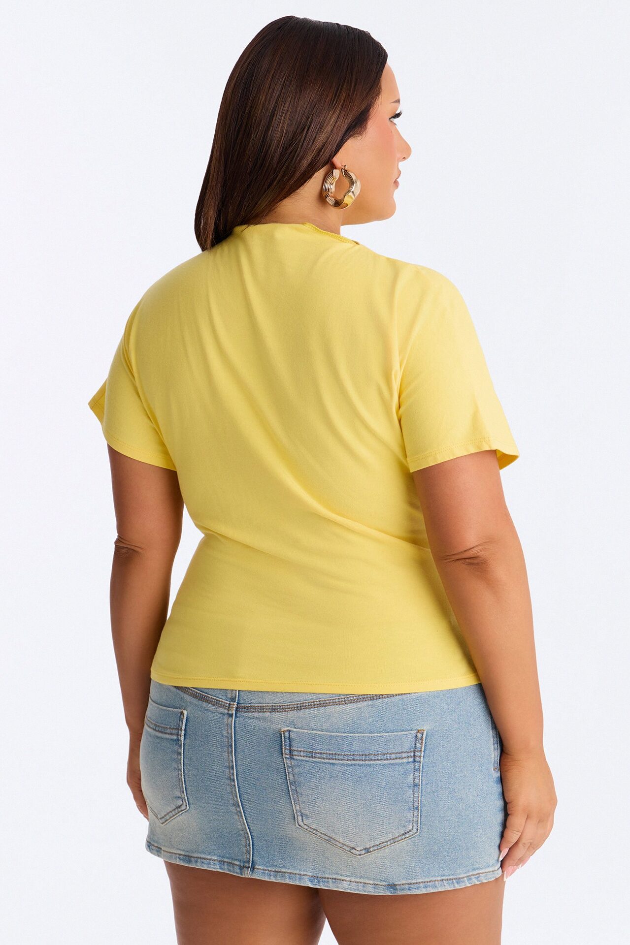 Janice Ruched Mock Neck Short Sleeve Tee - Butter Yellow