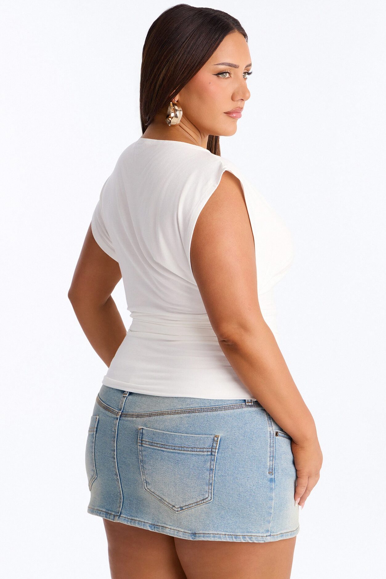 Kylie Ruched Short Sleeve Top - Off White