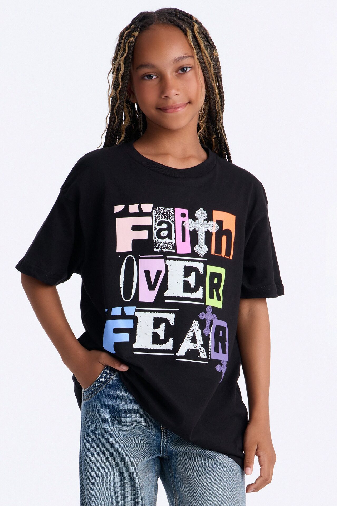 Mini Faith Over Fear Forever Short Sleeve Tee - Black