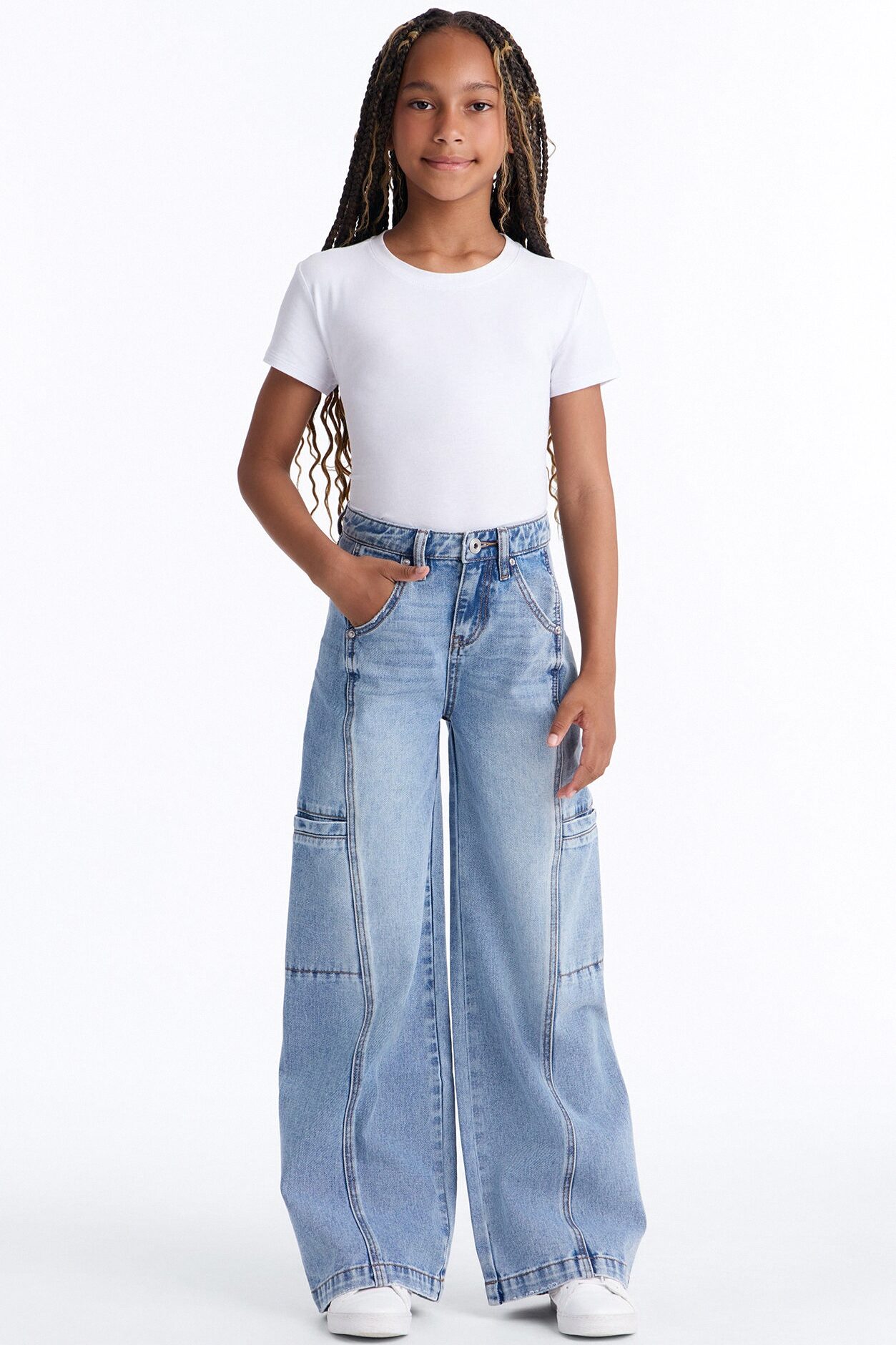 Mini Take Two Cargo Wide Leg Jeans - Medium Wash