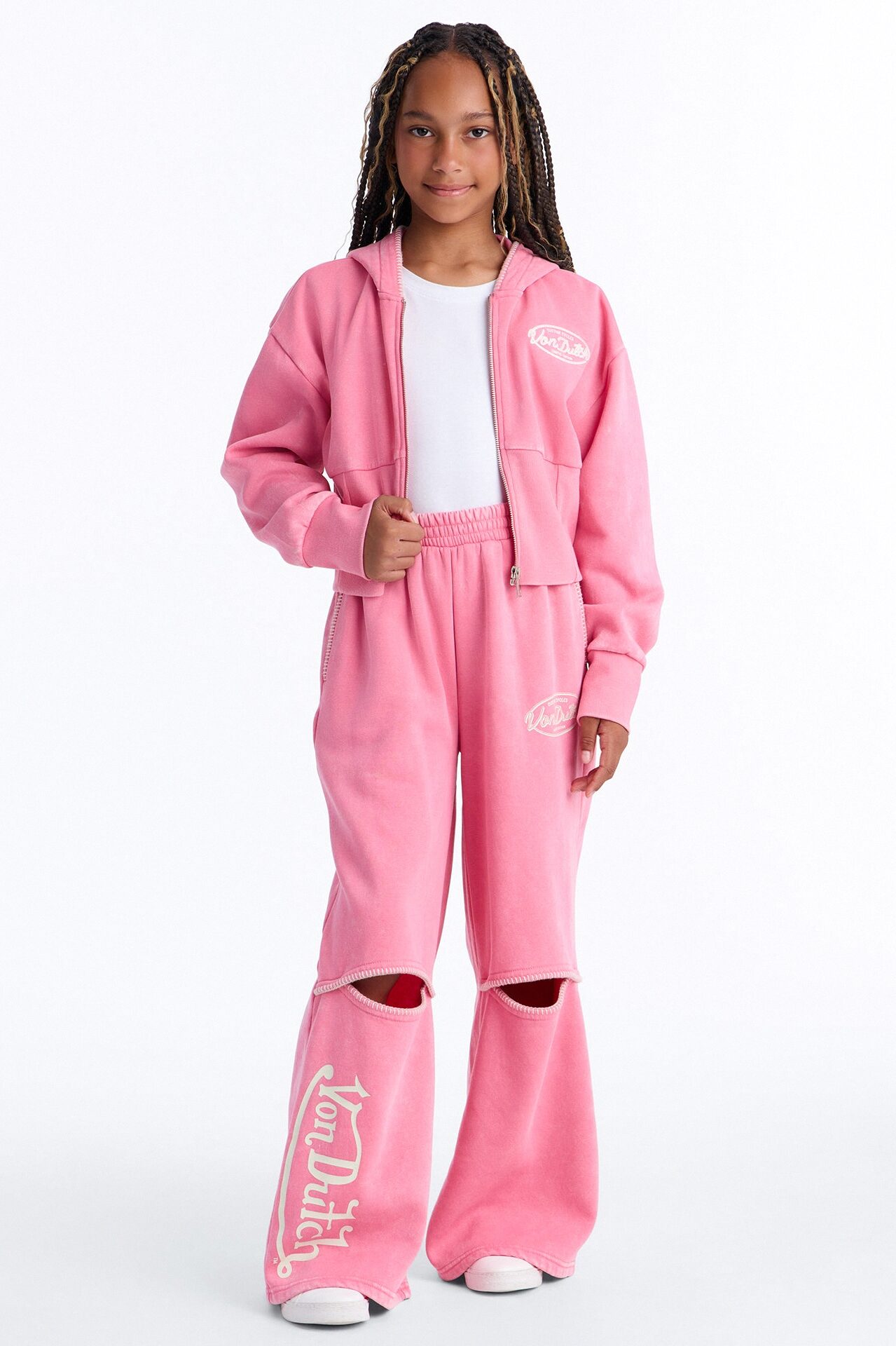 Mini Von Dutch Washed Faded Love Zip Up Sweatshirt - Pink