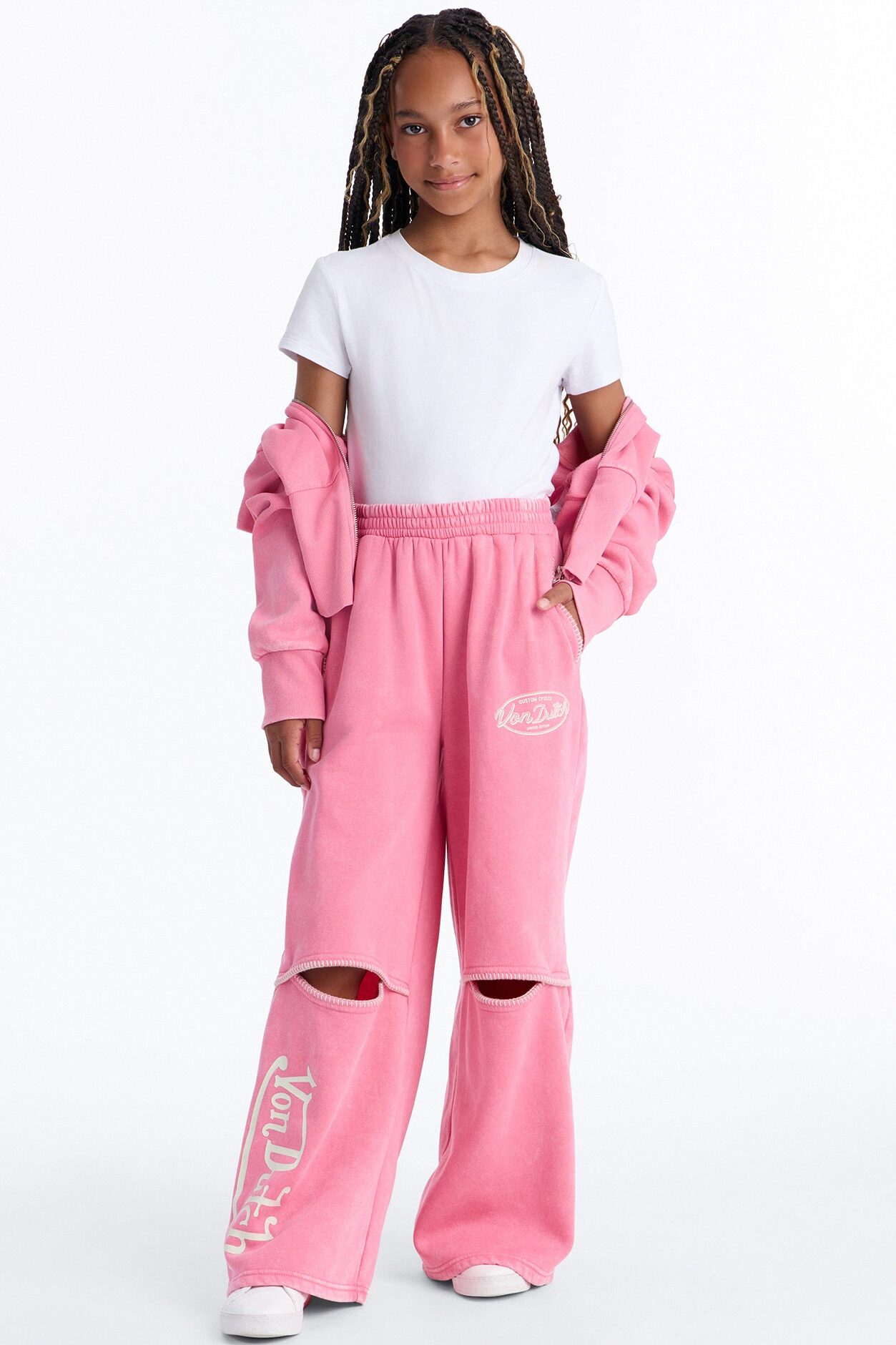 Mini Von Dutch Washed Faded Love Pants - Pink