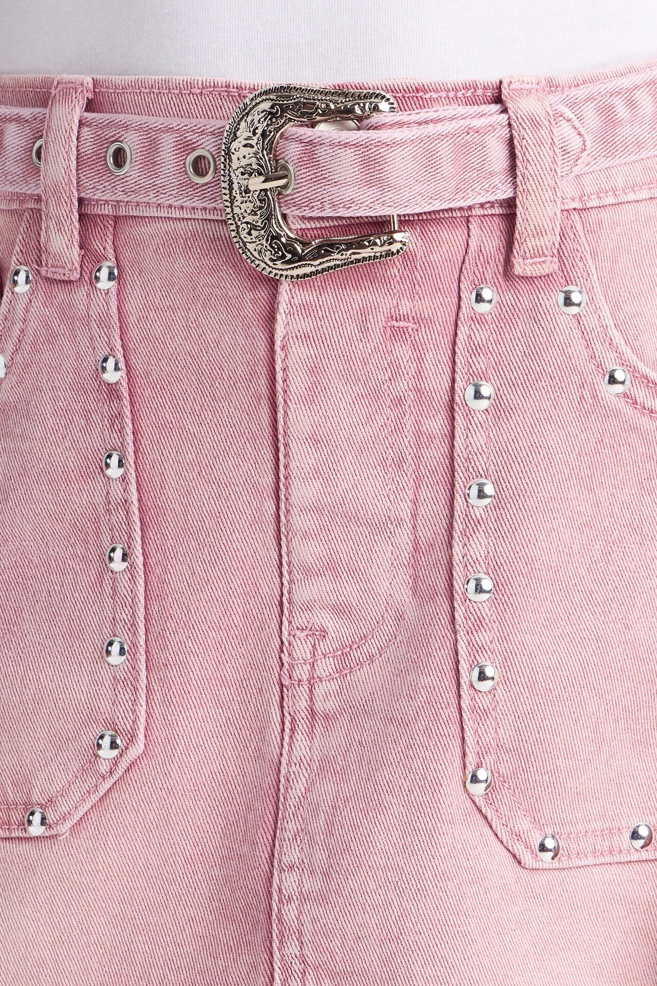 Mini Be About It Studded Denim Mini Skirt - Pink
