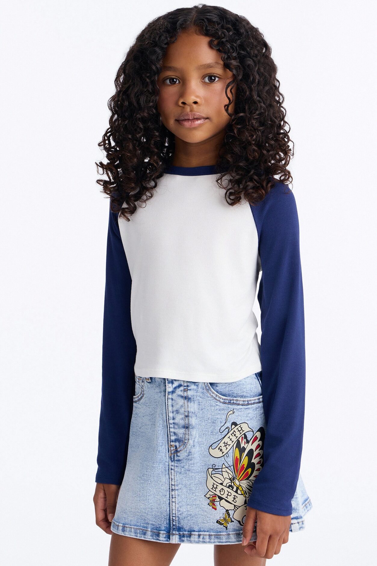 Mini Kendra Raglan Top - Navy/combo
