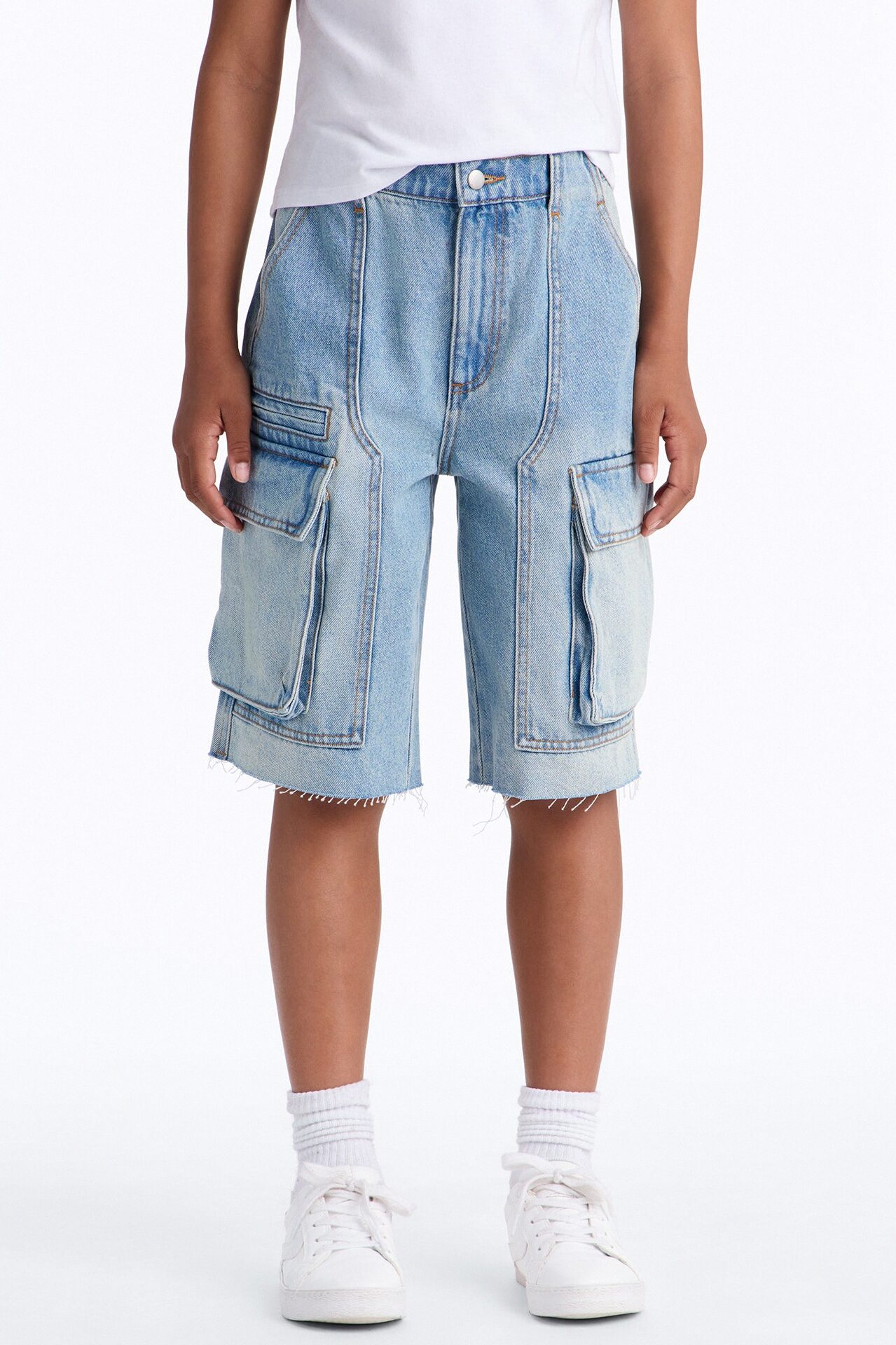Mini Parker Denim Cargo Jorts - Light Wash