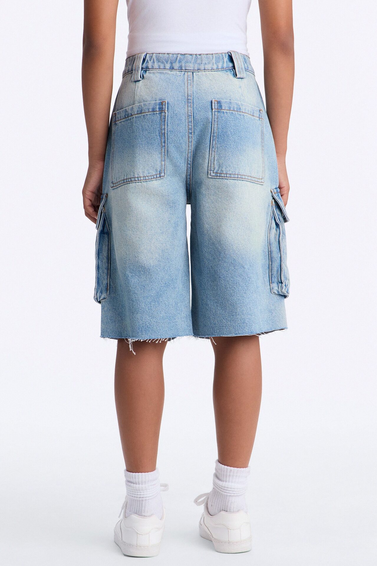 Mini Parker Denim Cargo Jorts - Light Wash