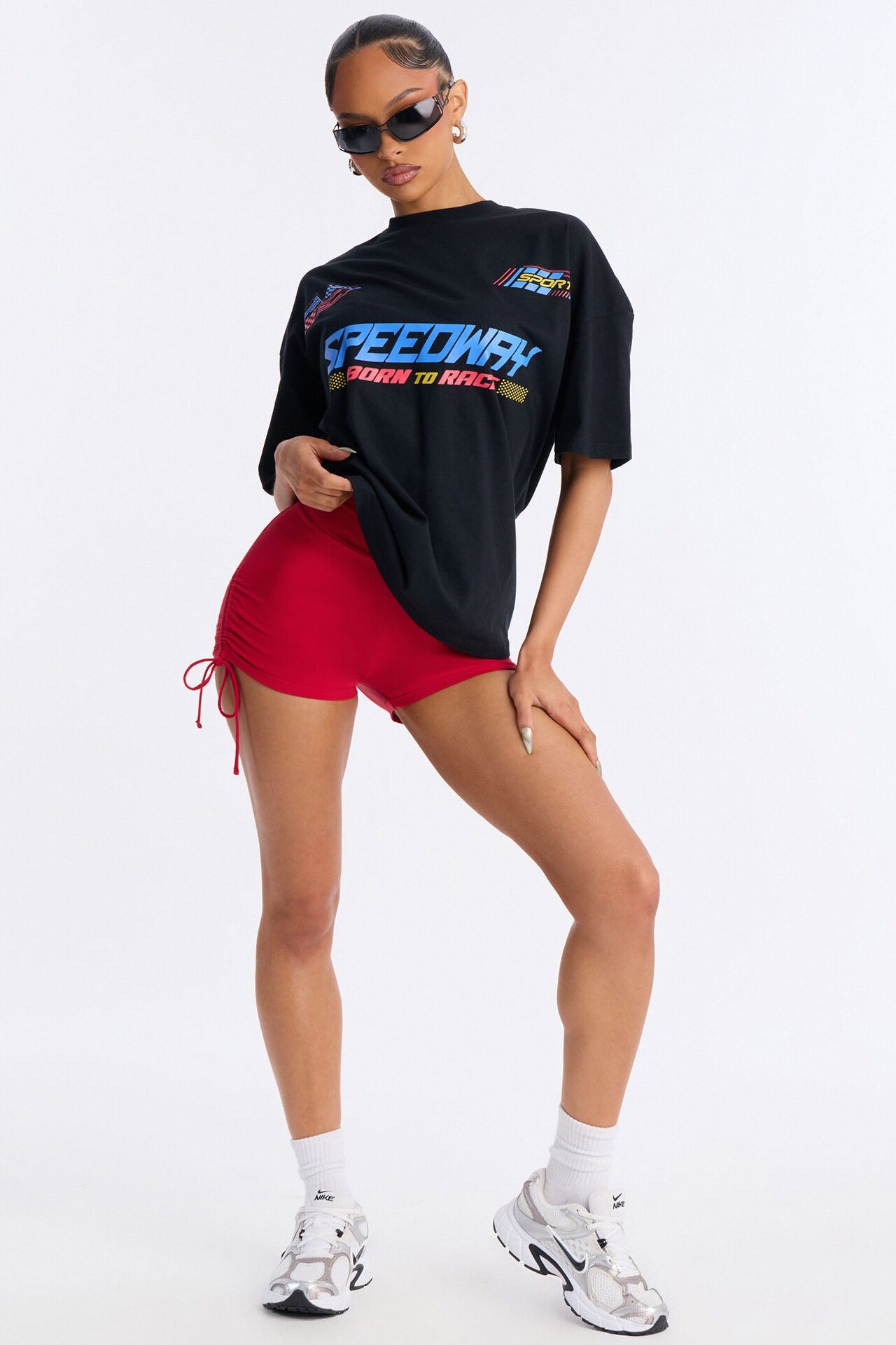 Melanie Ruched Biker Shorts - Red