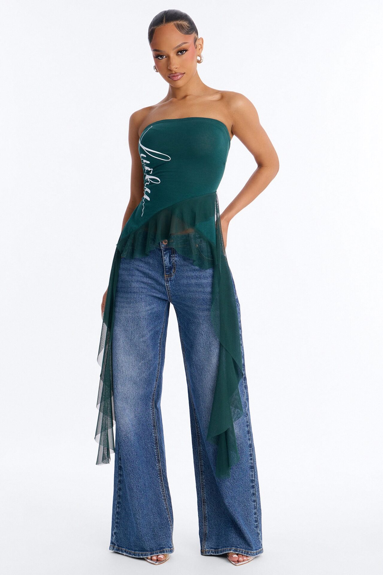 Lucky Strapless Ruffle Tube Top - Hunter