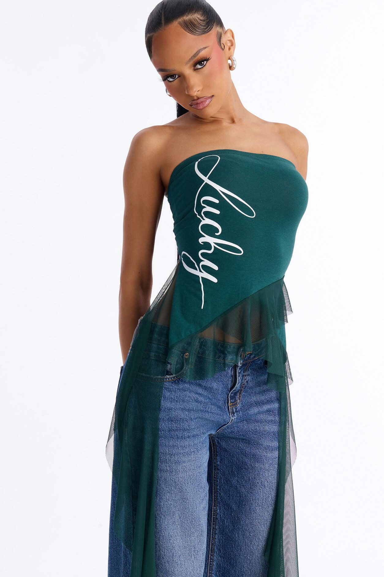 Lucky Strapless Ruffle Tube Top - Hunter