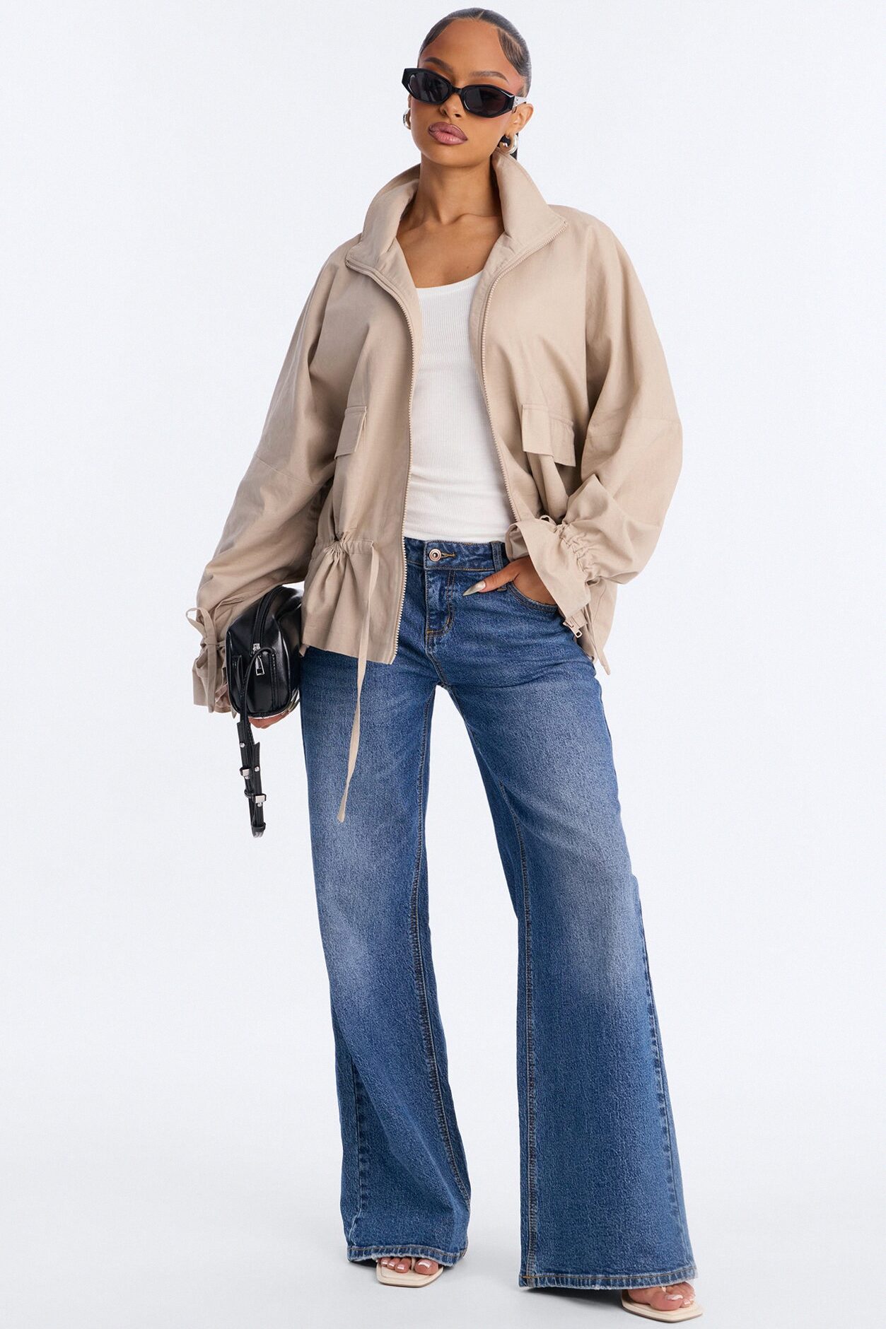 Effortless Linen Funnel Neck Anorak Jacket - Natural