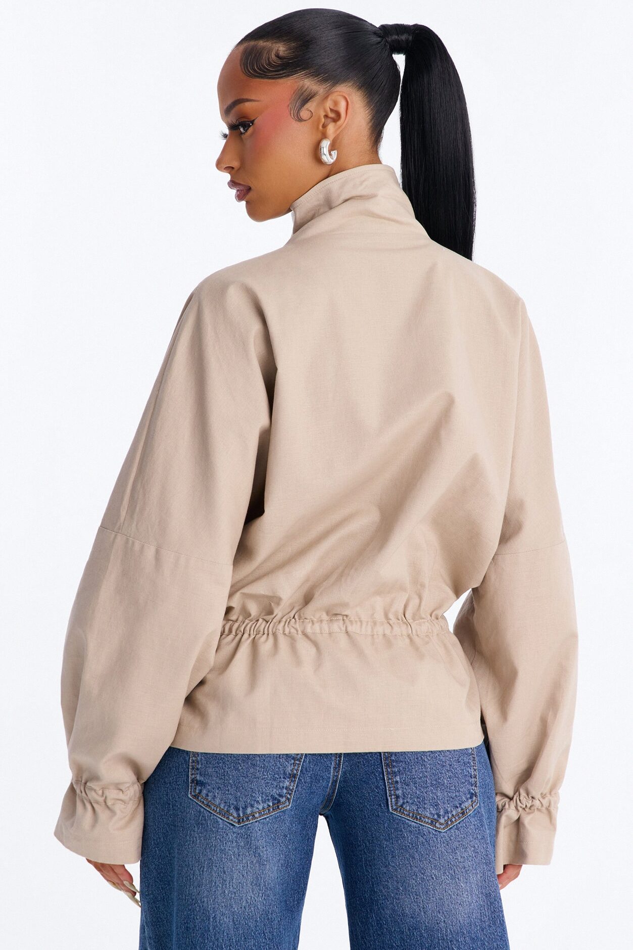 Effortless Linen Funnel Neck Anorak Jacket - Natural