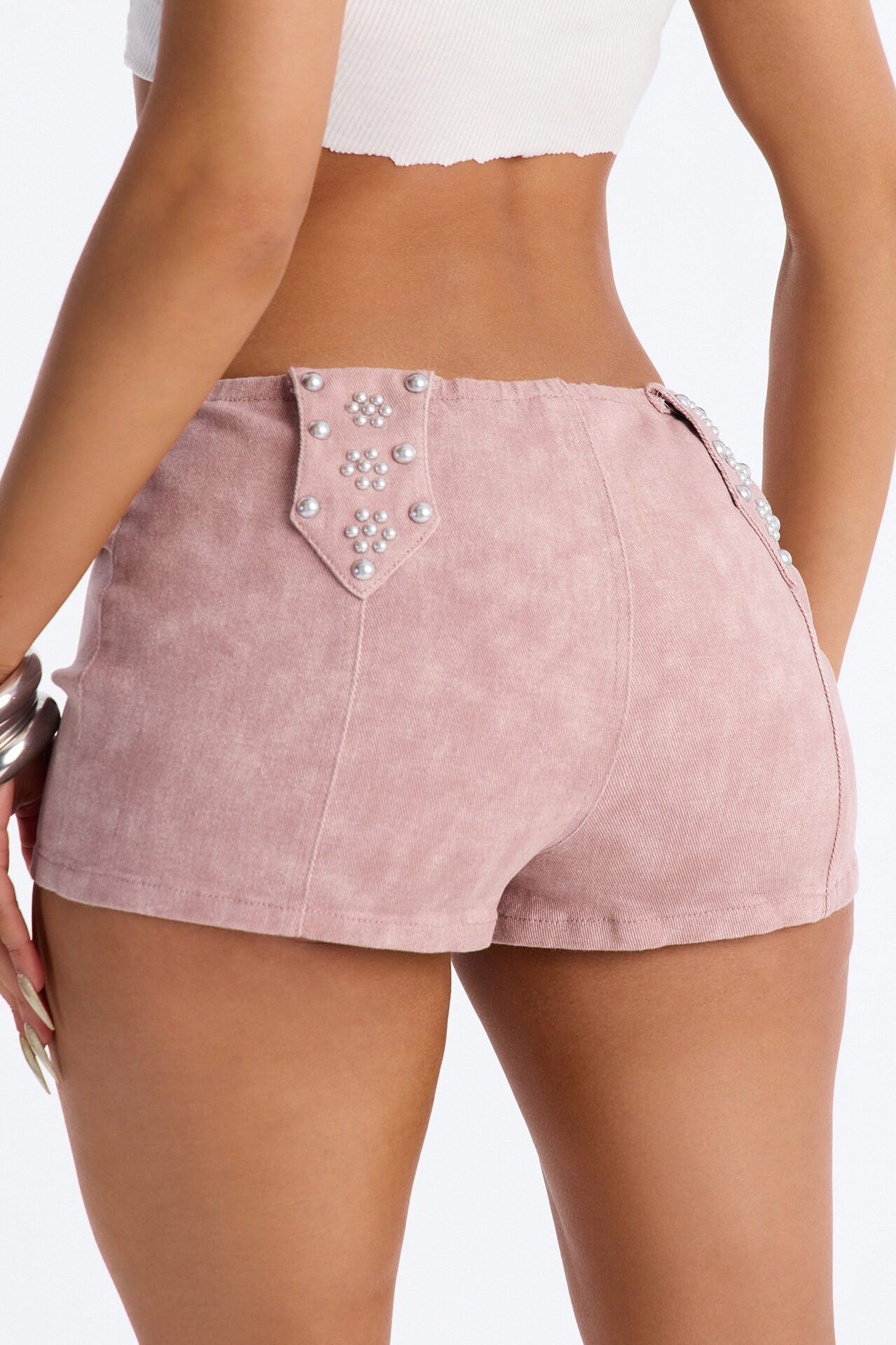 Out West Washed Twill Studded Lace Up Micro Short - Pink