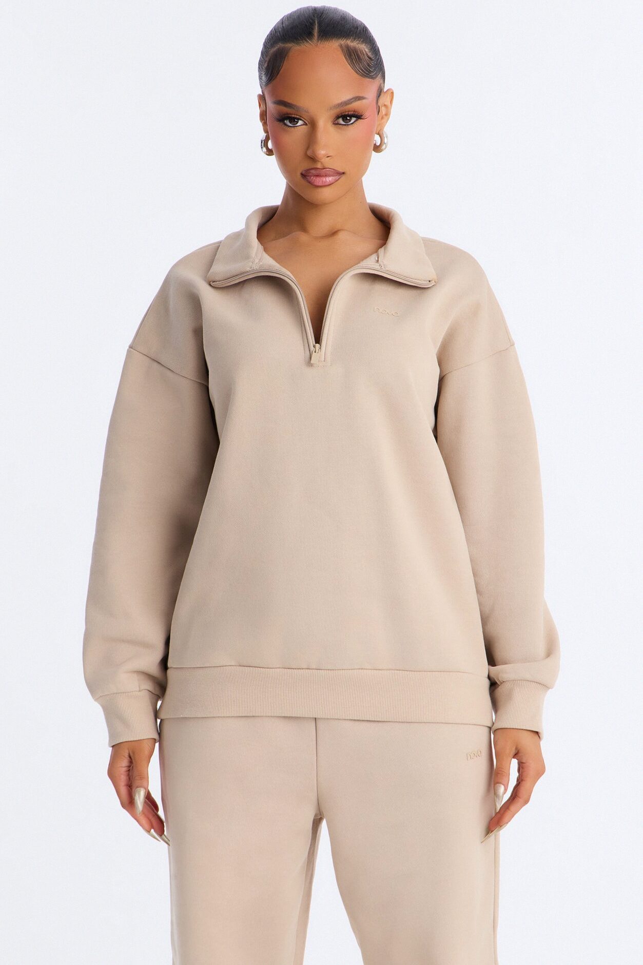 Libby Quarter Zip Fleece Sweatshirt - Taupe
