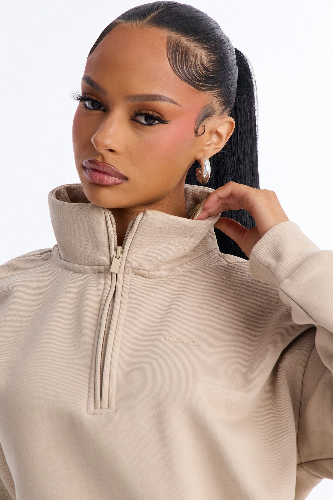 Libby Quarter Zip Fleece Sweatshirt - Taupe