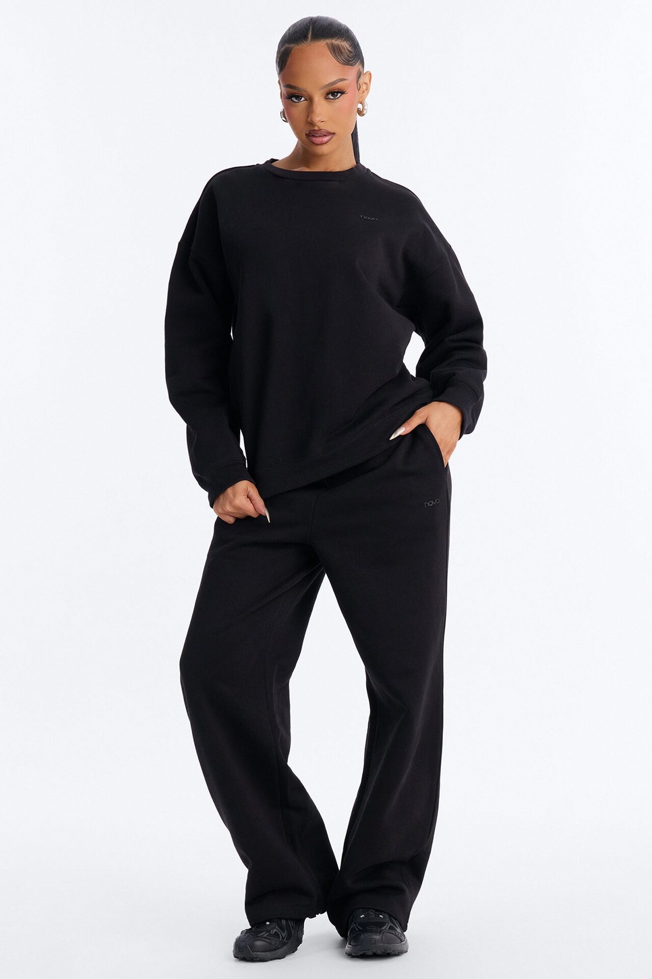Libby Crew Neck Fleece Sweatshirt - Black