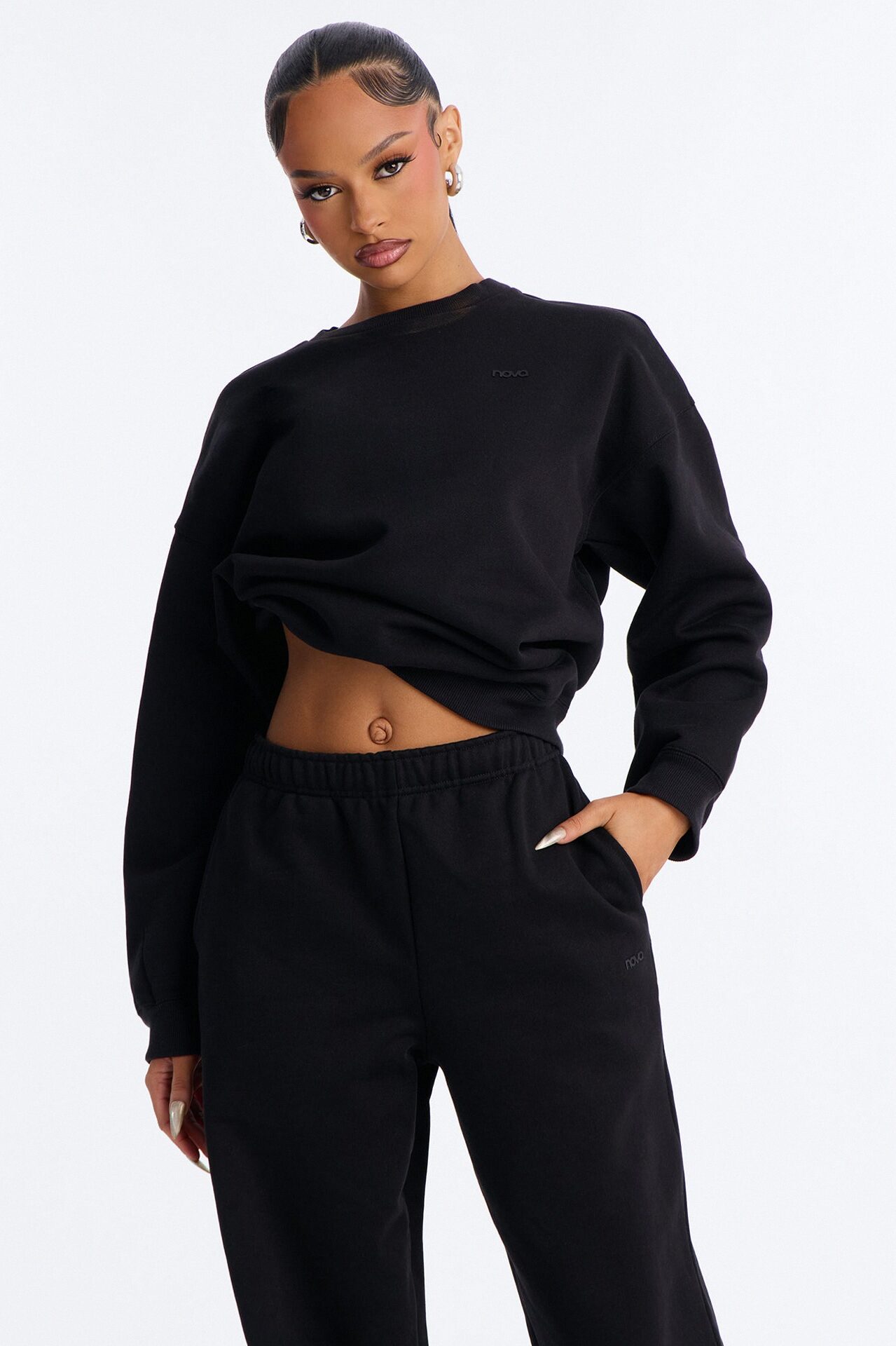 Libby Crew Neck Fleece Sweatshirt - Black