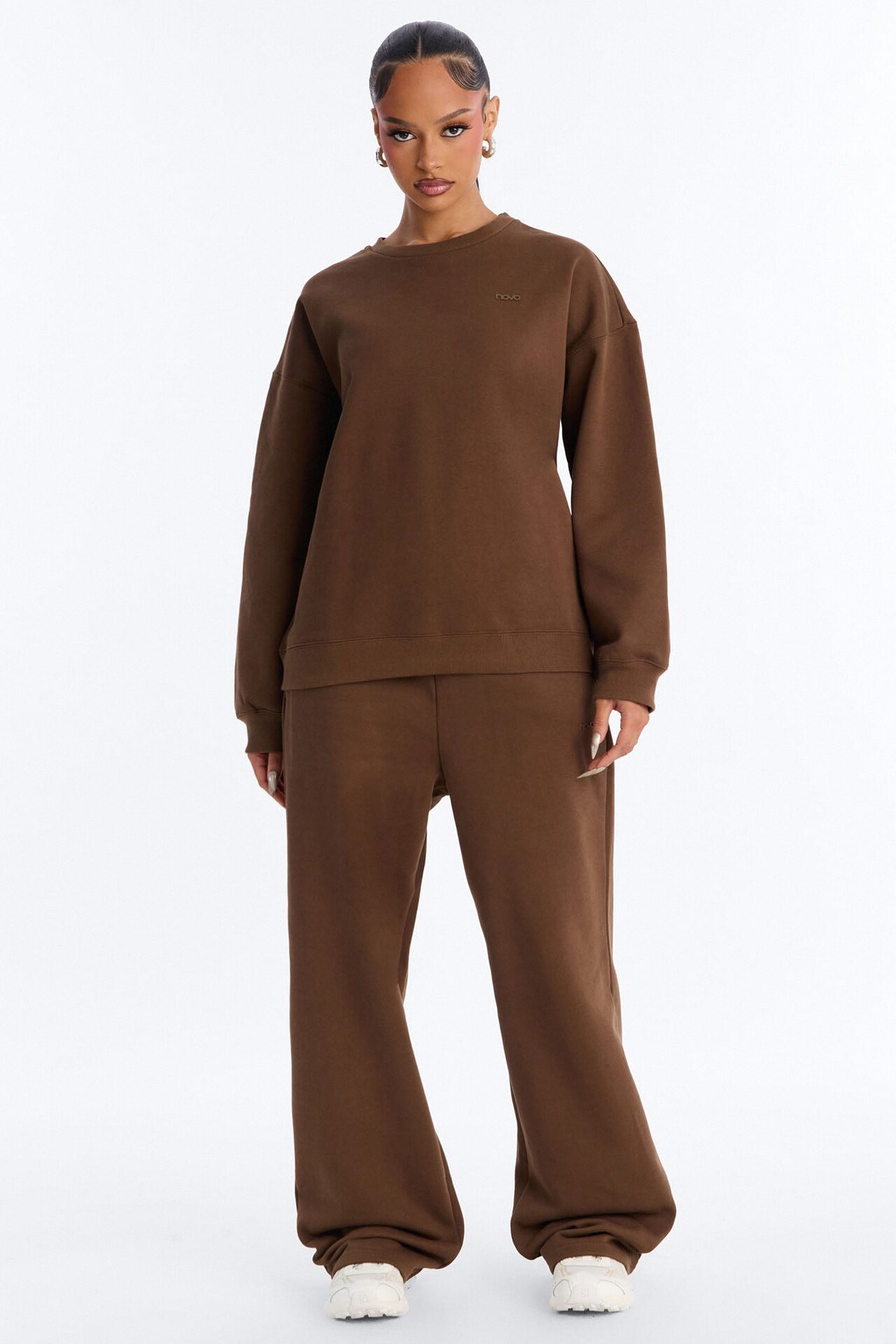 Libby Crew Neck Fleece Sweatshirt - Brown