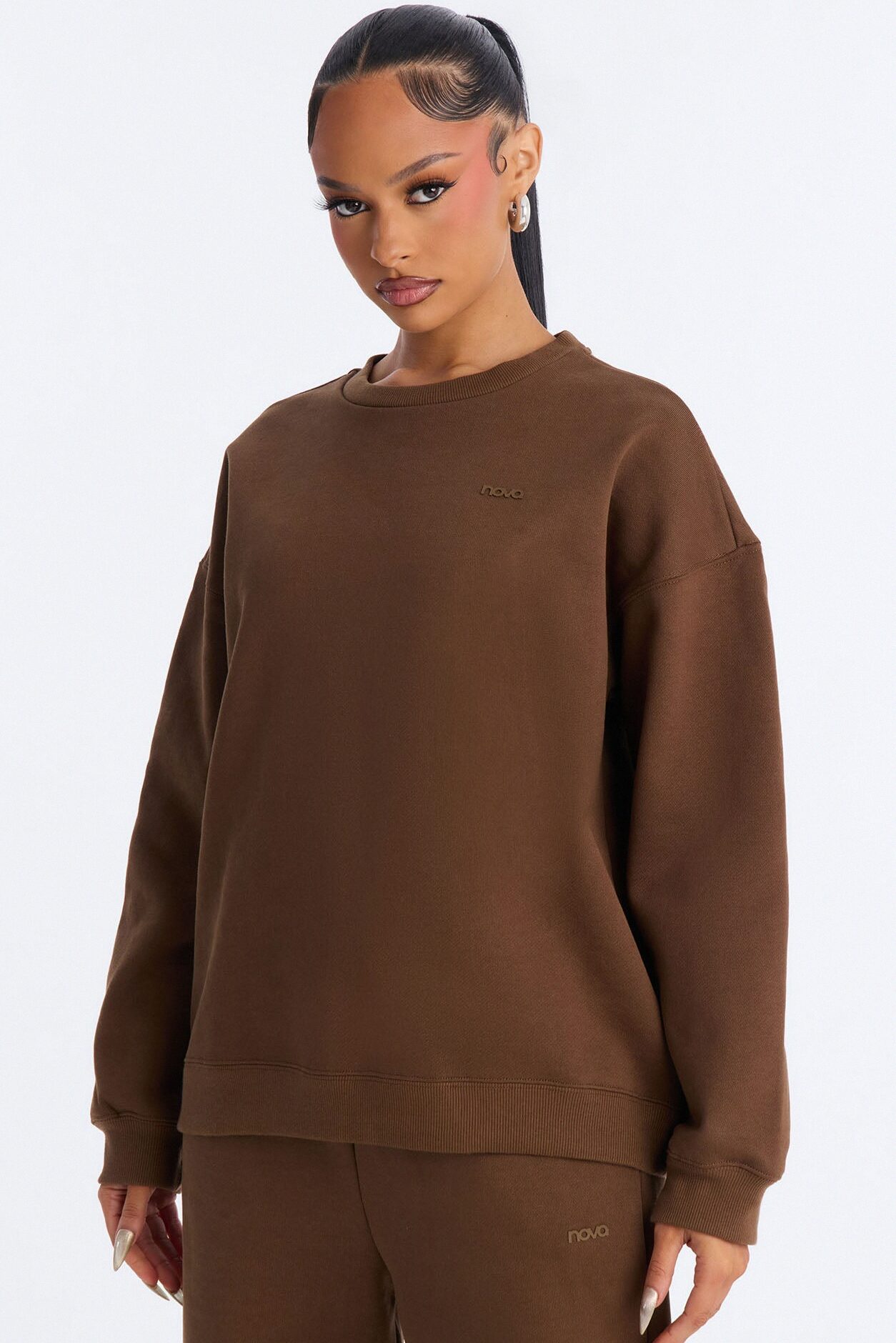 Libby Crew Neck Fleece Sweatshirt - Brown