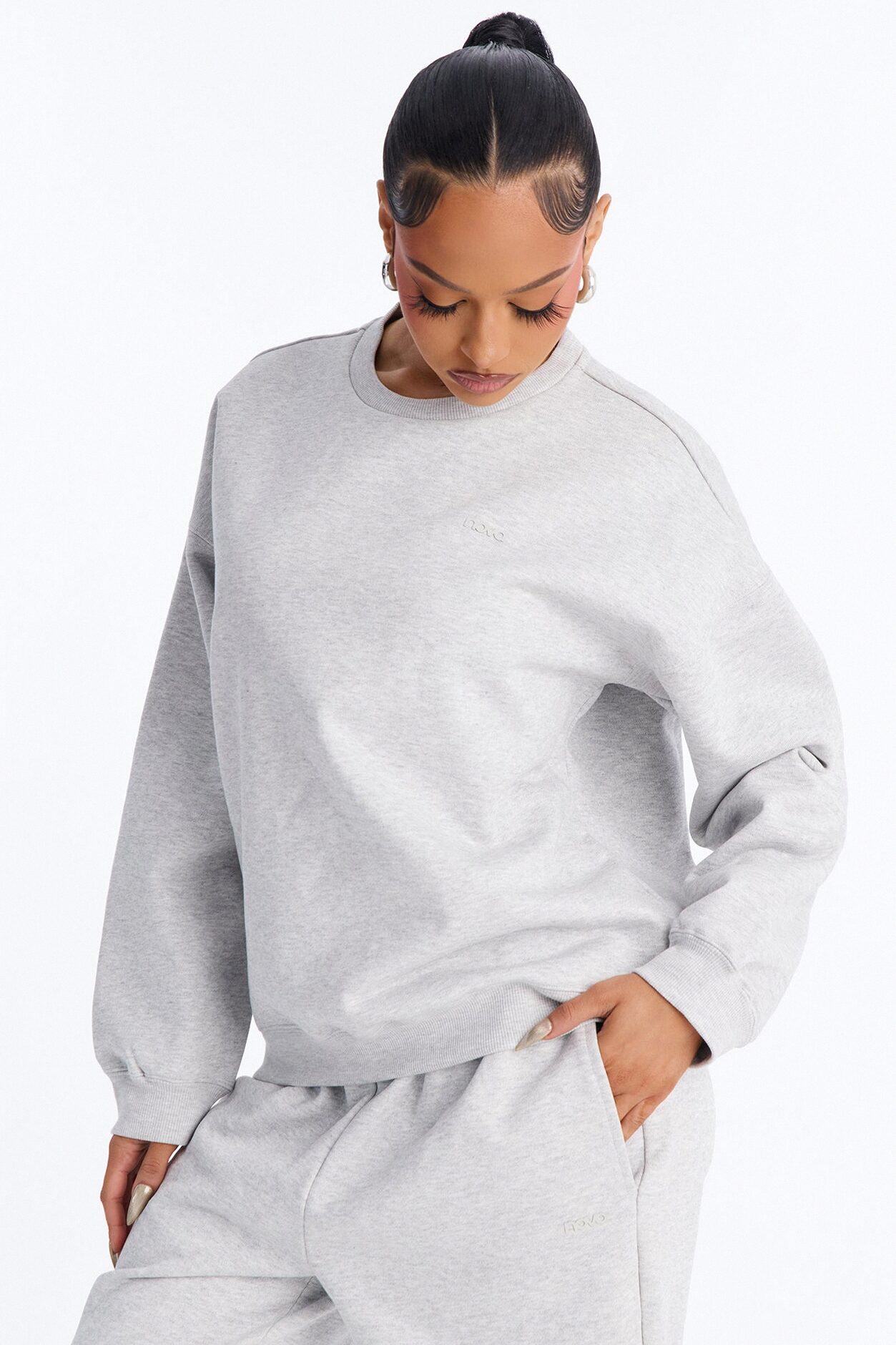 Libby Crew Neck Fleece Sweatshirt - Heather Grey