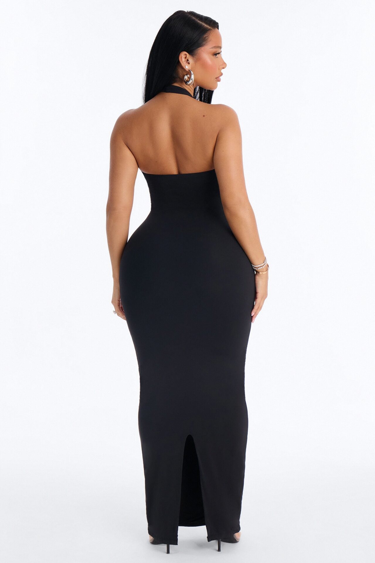 Second Skin Bra Pad Sleeveless Halter Maxi Dress - Black