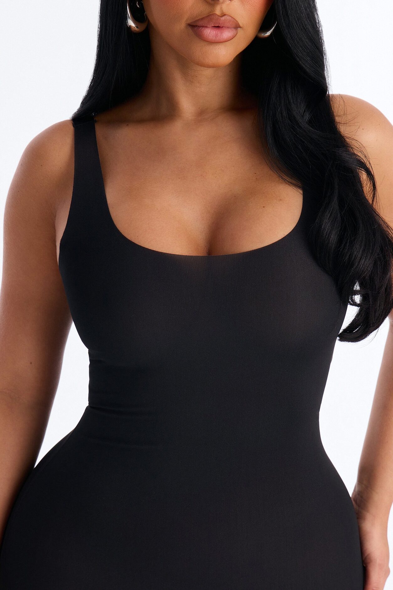 Power Mesh Low Scoop Back Sleeveless Maxi Dress - Black