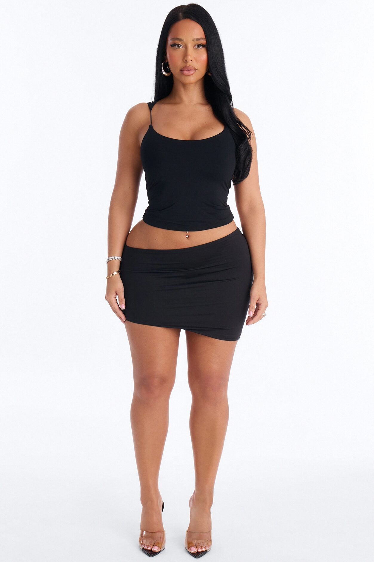 Second Skin Double Lined Thin Strap Tank Top - Black