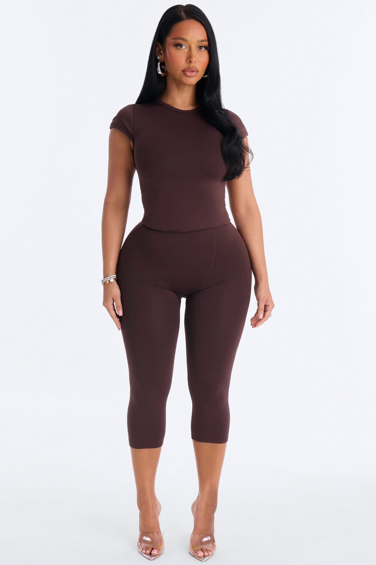 Seamless Smooth Double Lined Cap Sleeve Baby Tee - Chocolate