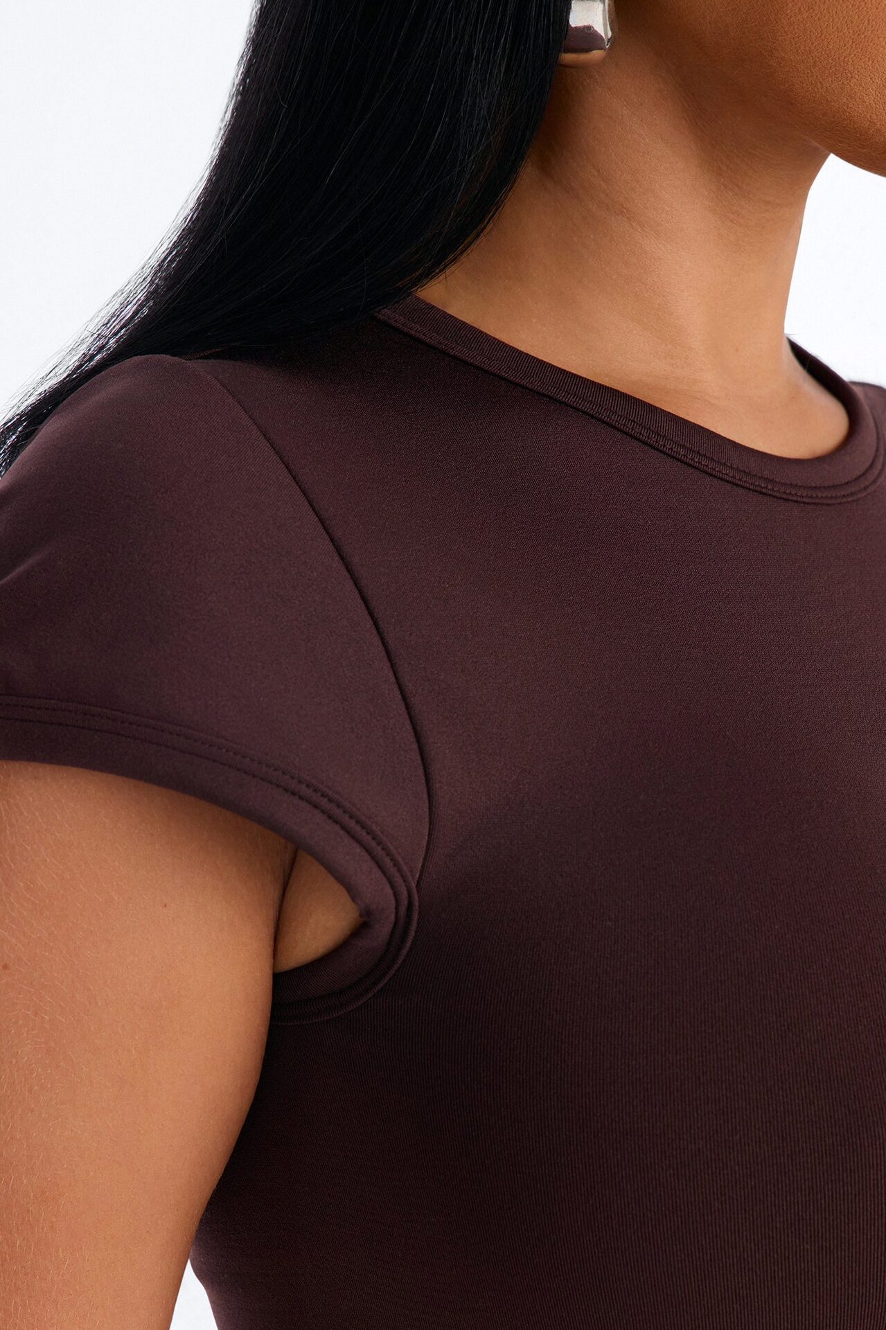 Seamless Smooth Double Lined Cap Sleeve Baby Tee - Chocolate
