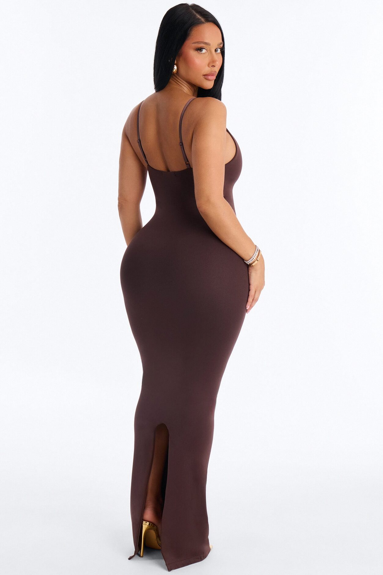 Seamless Smooth Double Lined Scoop Neck Maxi Dress - Chocolate