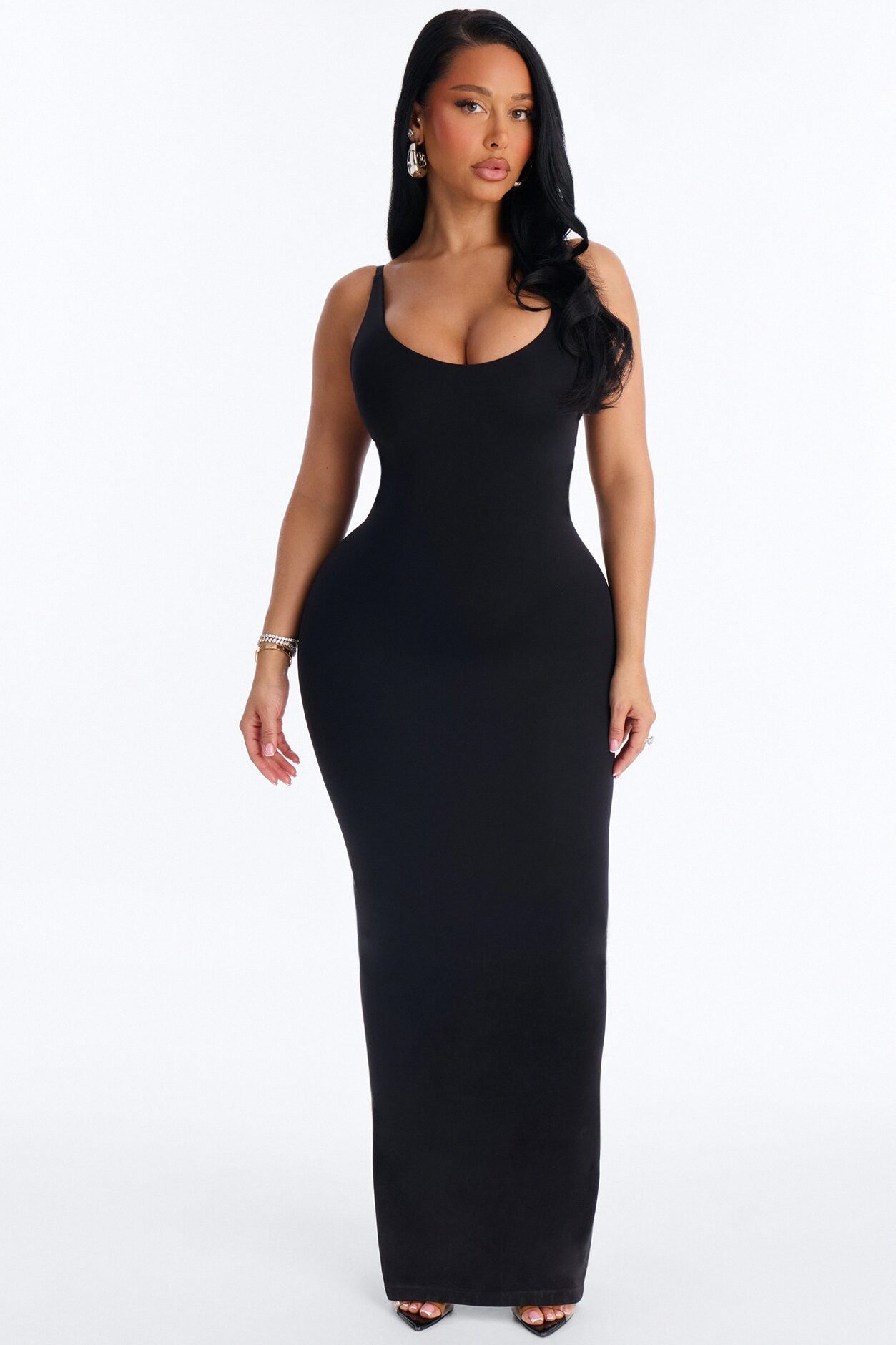 Seamless Smooth Double Lined Scoop Neck Maxi Dress - Black