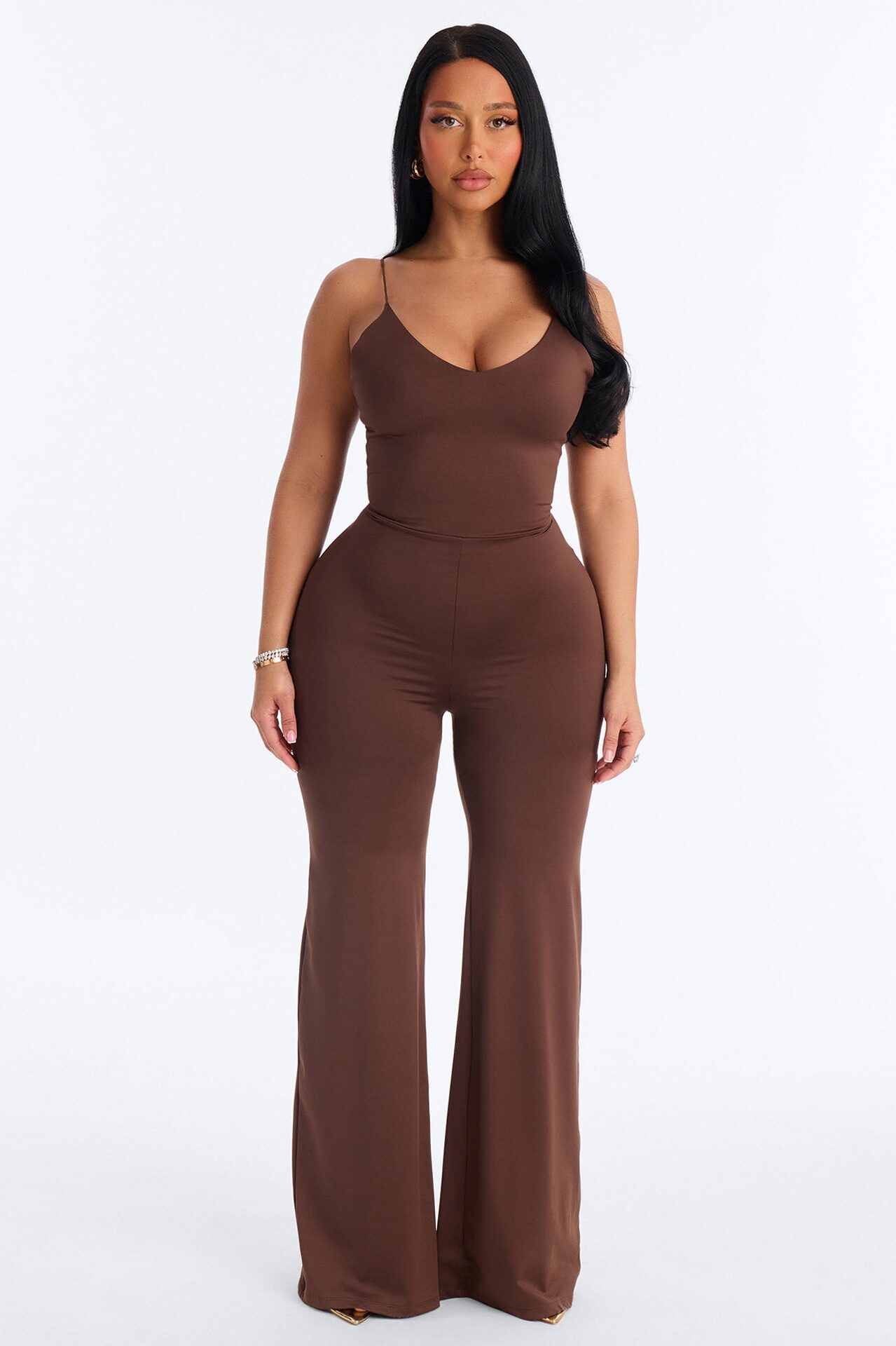 Contour Double Lined Spaghetti Strap Scoop Neck Jumpsuit - Chocolate