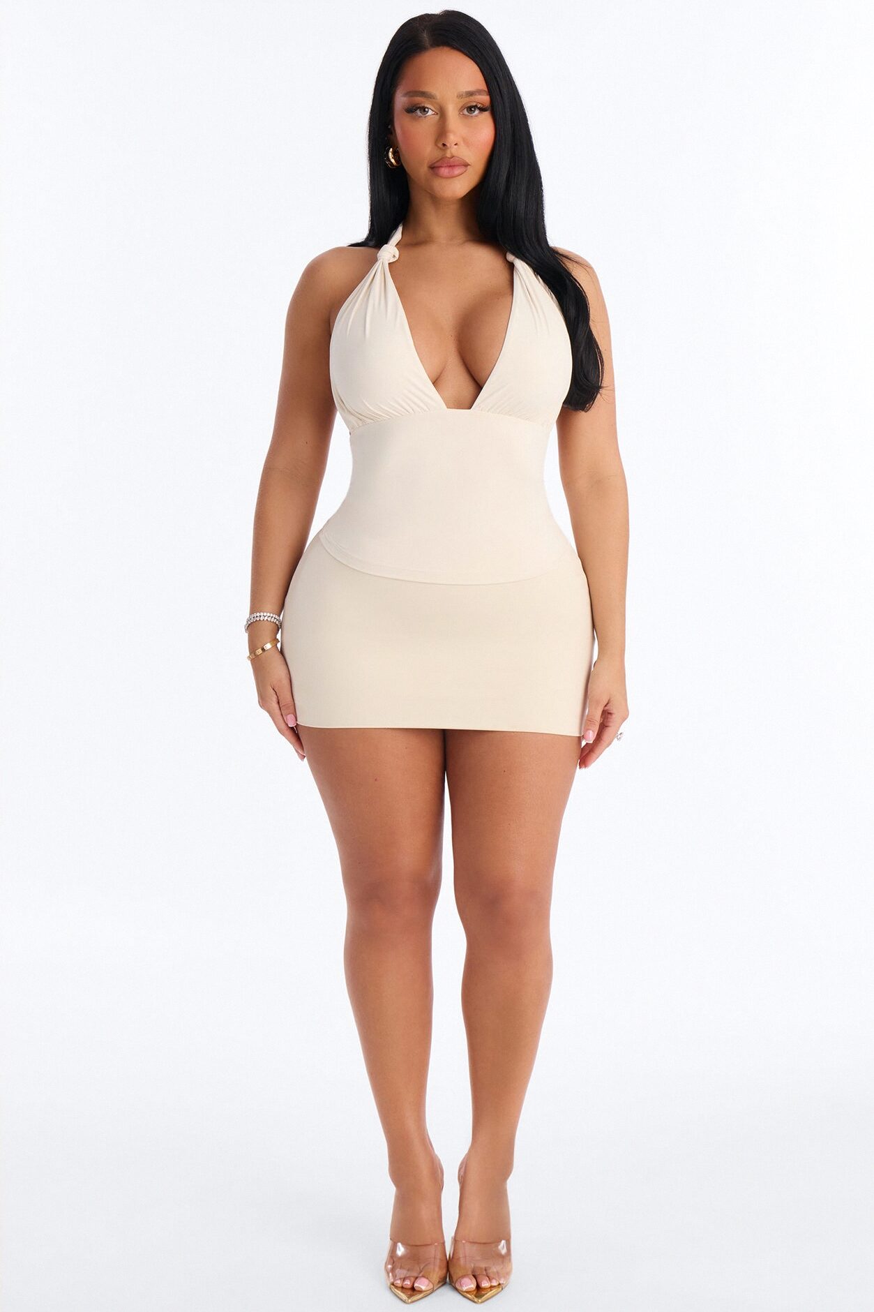 Second Skin Knot Backless Halter Top - Bone