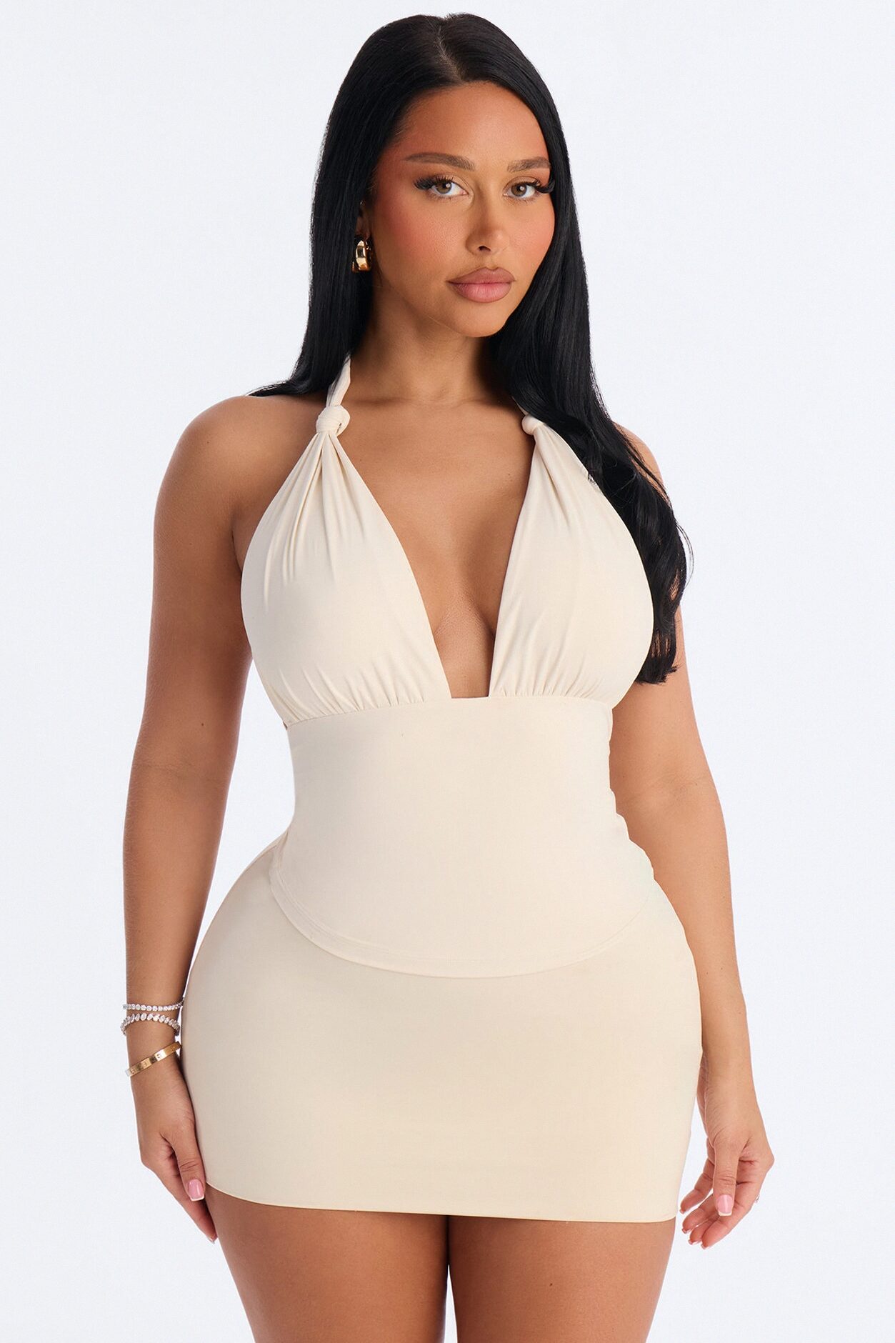Second Skin Knot Backless Halter Top - Bone