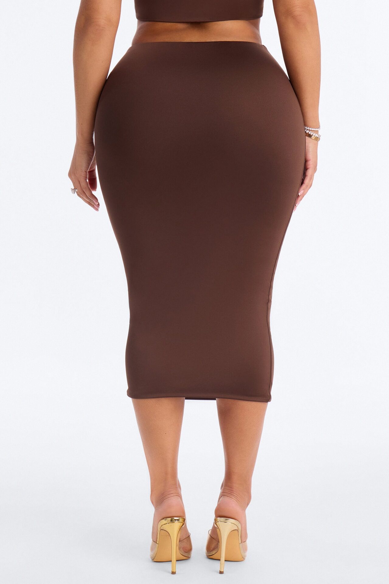 Contour Double Lined Pencil Midi Skirt - Chocolate