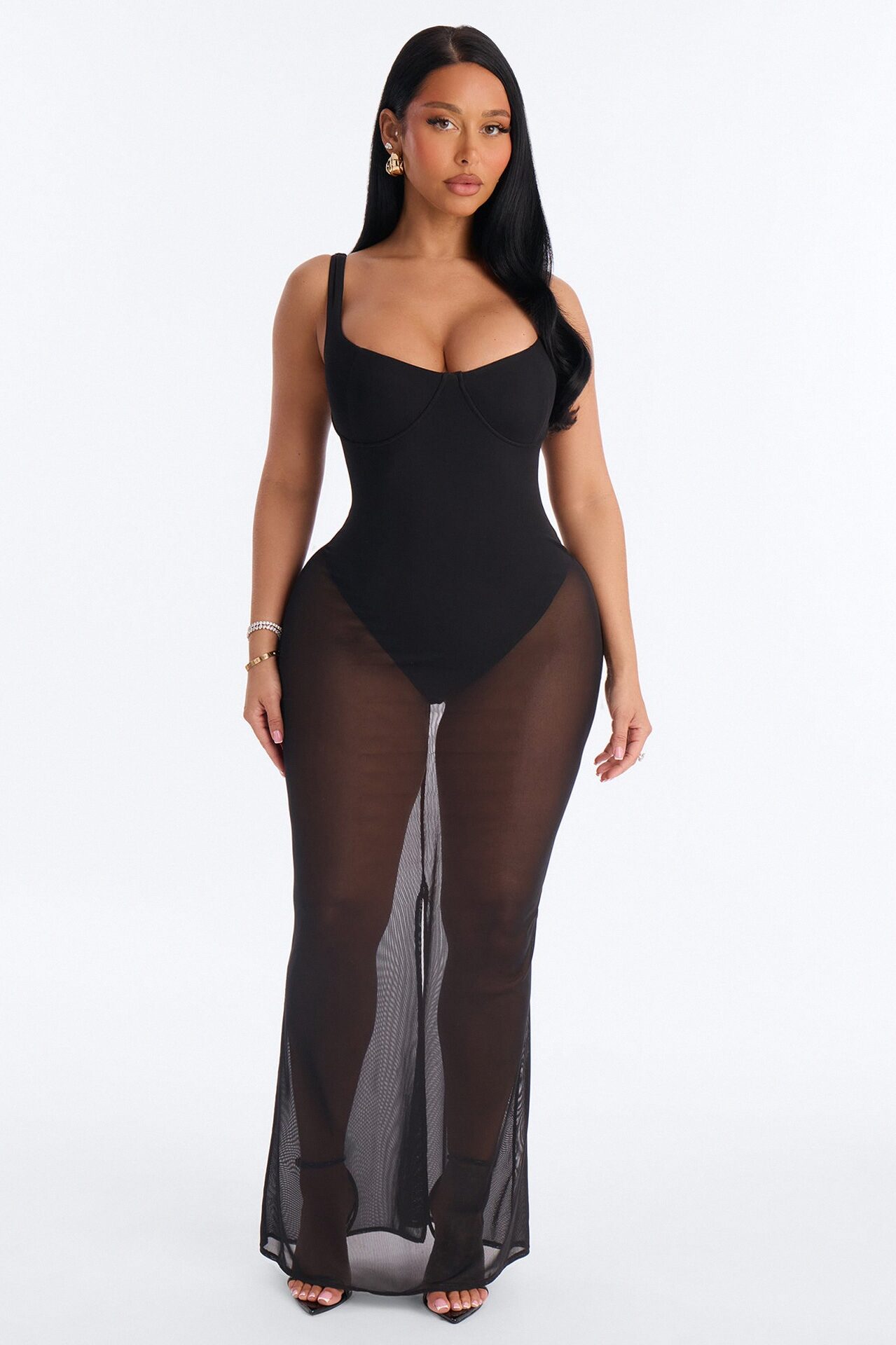Eyes Up Here Mesh Maxi Dress - Black