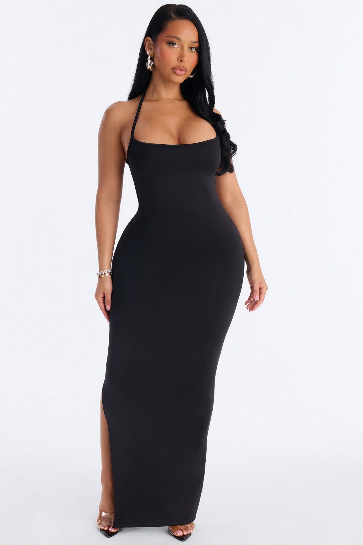 Contour Double Lined Halter Maxi Dress - Black