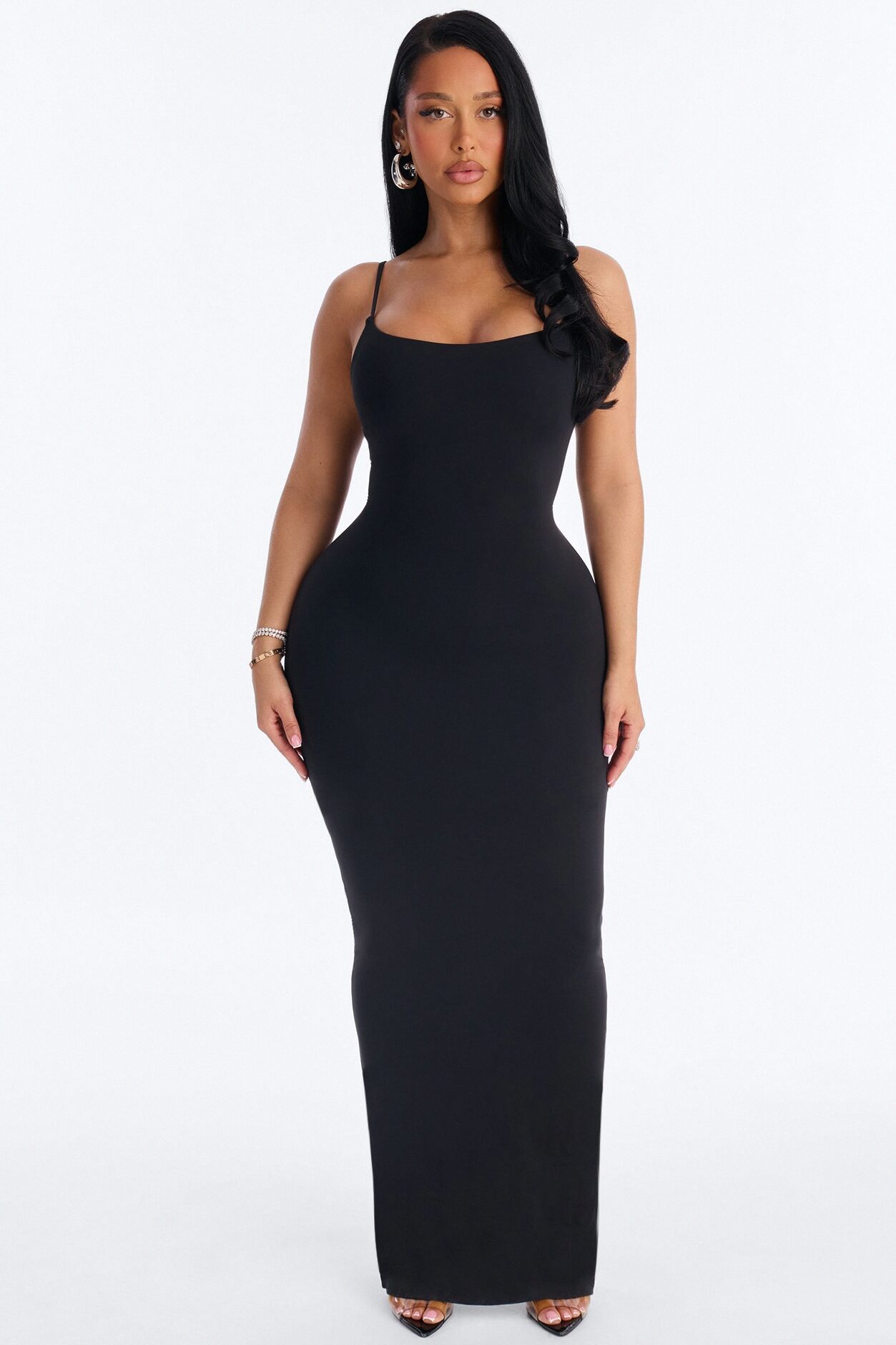 Second Skin Double Lined Scoop Neck Cami Maxi Dress - Black